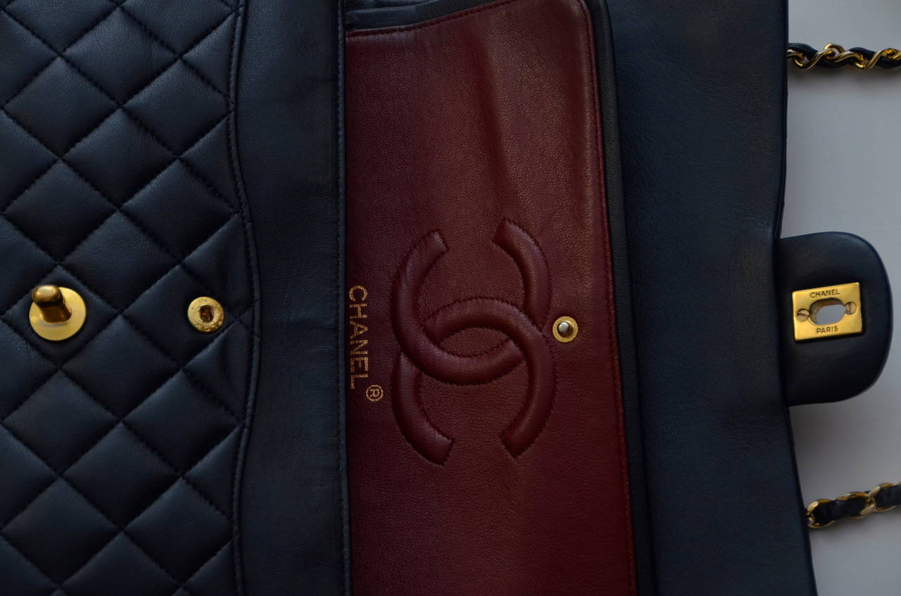 Vintage Chanel Double Flap Dark Blue Handbag 4
