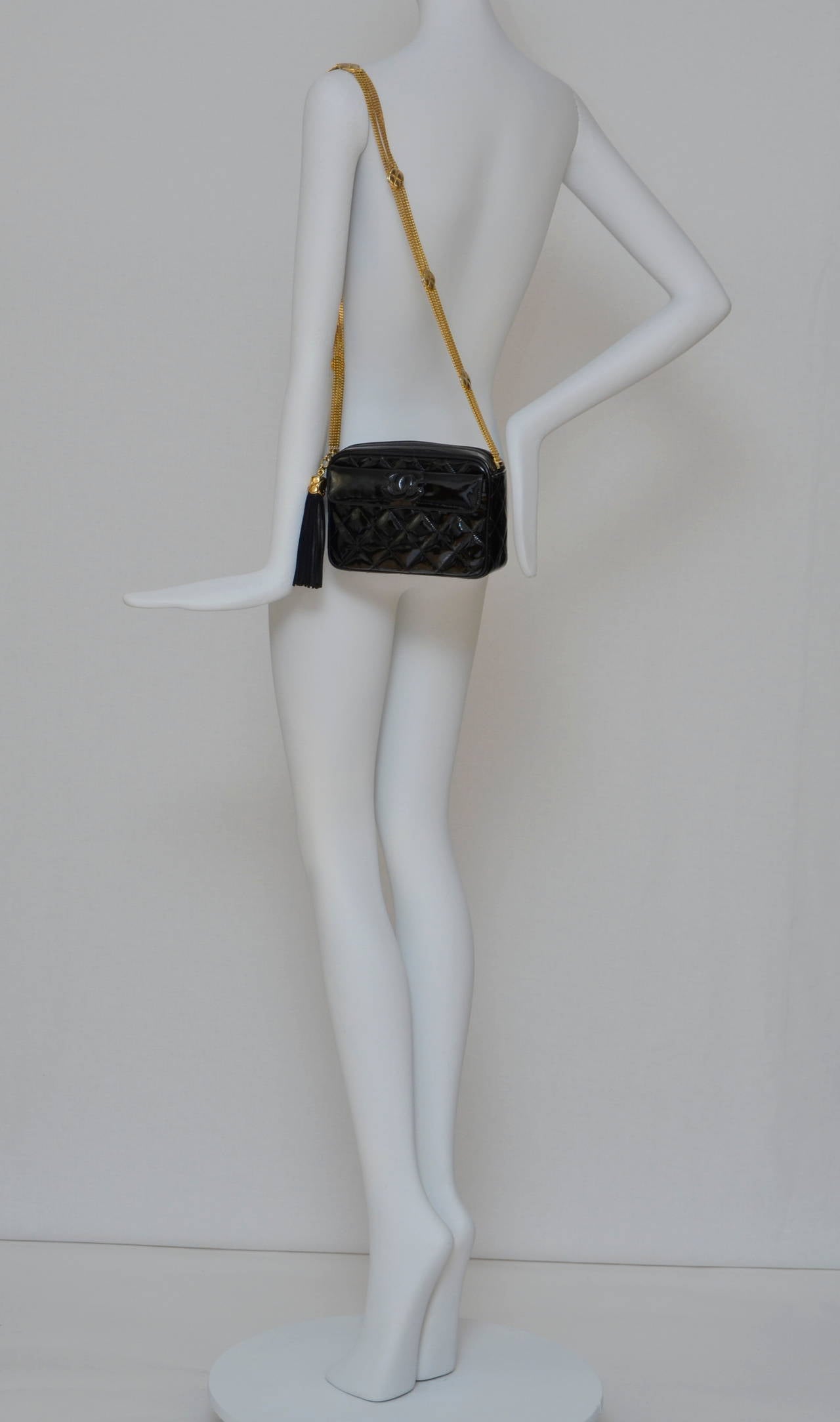 Chanel Rare Vintage Mini Patent Camera  Handbag With Gold Chain And Tassel 2