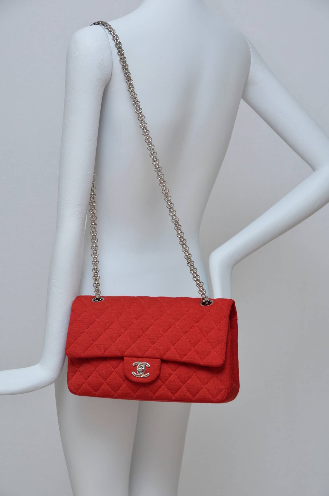 CHANEL Red Lipstick Jersey Double Flap Handbag Mint at 1stdibs