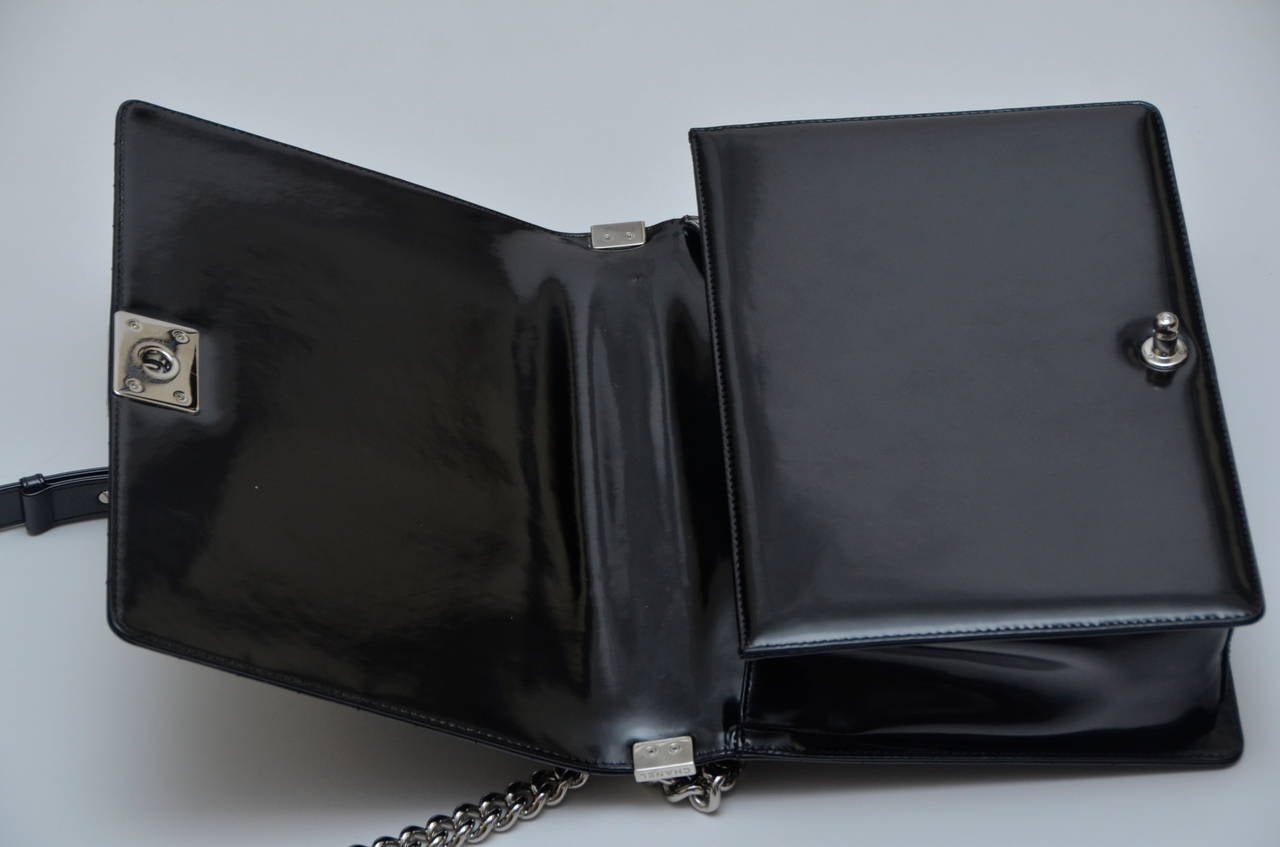 CHANEL BOY Flap  Handbag Large Size Glazed Patent NEW 4