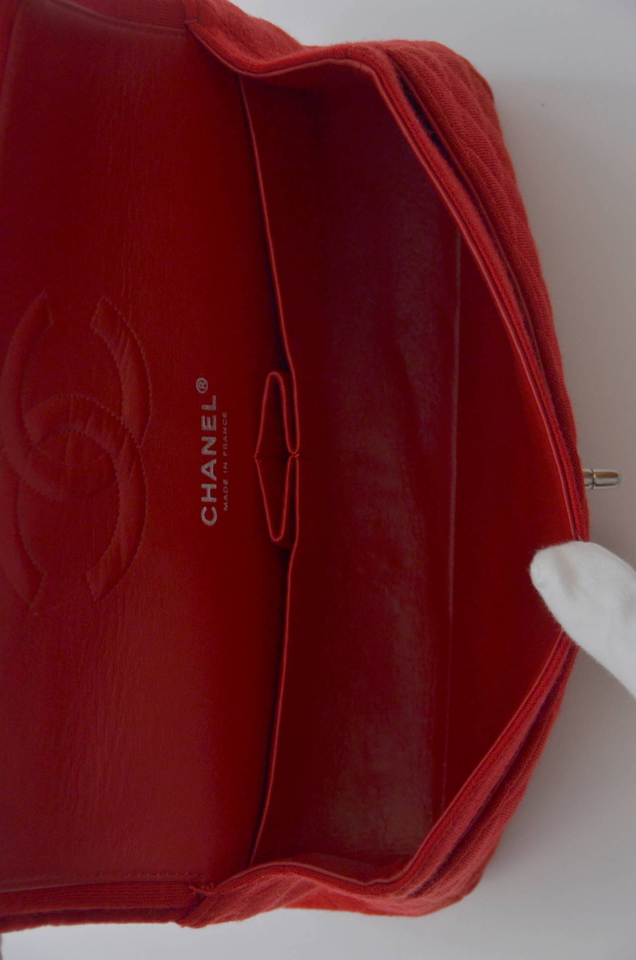 CHANEL Red Lipstick Jersey Double Flap Handbag Mint 3