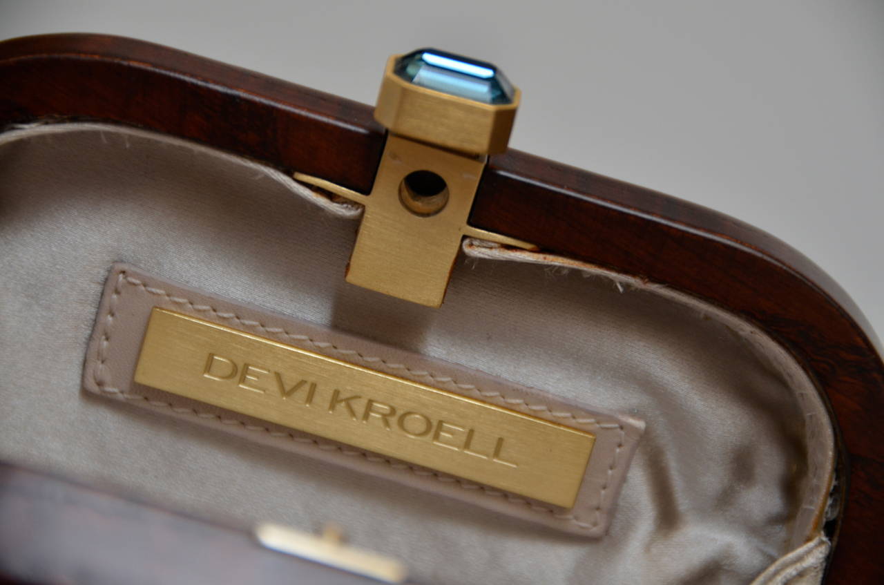 DEVI KROELL  Wood Crystal Minaudière Clutch Handbag 2