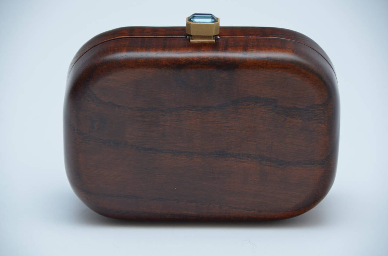 DEVI KROELL  Wood Crystal Minaudière Clutch Handbag In Excellent Condition In New York, NY