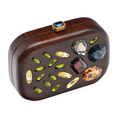 DEVI KROELL Wood Crystal Minaudière Clutch Handbag