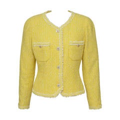 Vintage CHANEL Yellow Boucle Tweed Jacket 1997 Mint Size 42