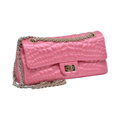Chanel Pink  Satin "Croc" Print Handbag NEW