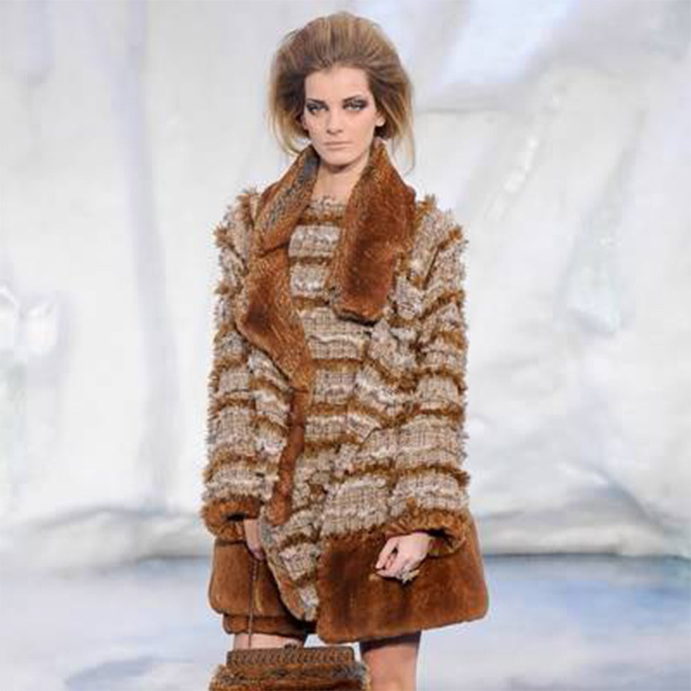 CHANEL  Fringed Tweed Fantasy Faux Fur Coat  2010 46FR 5