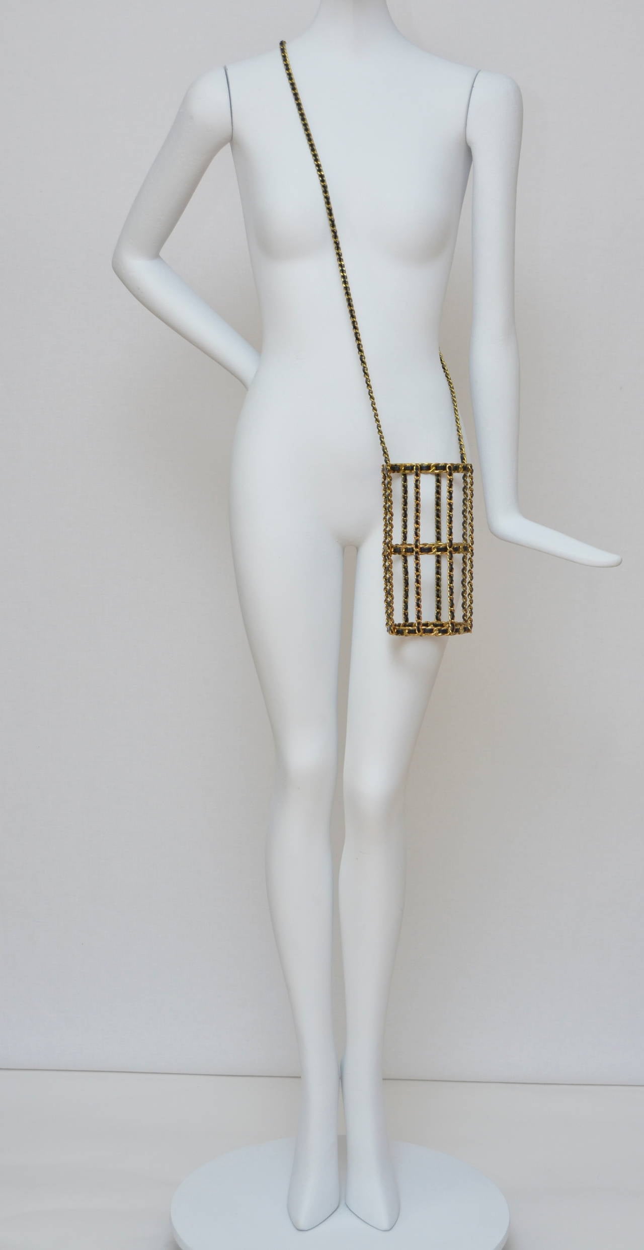 Chanel Black Leather & Gold Metal Bottle Holder '94 Vintage In Excellent Condition In New York, NY