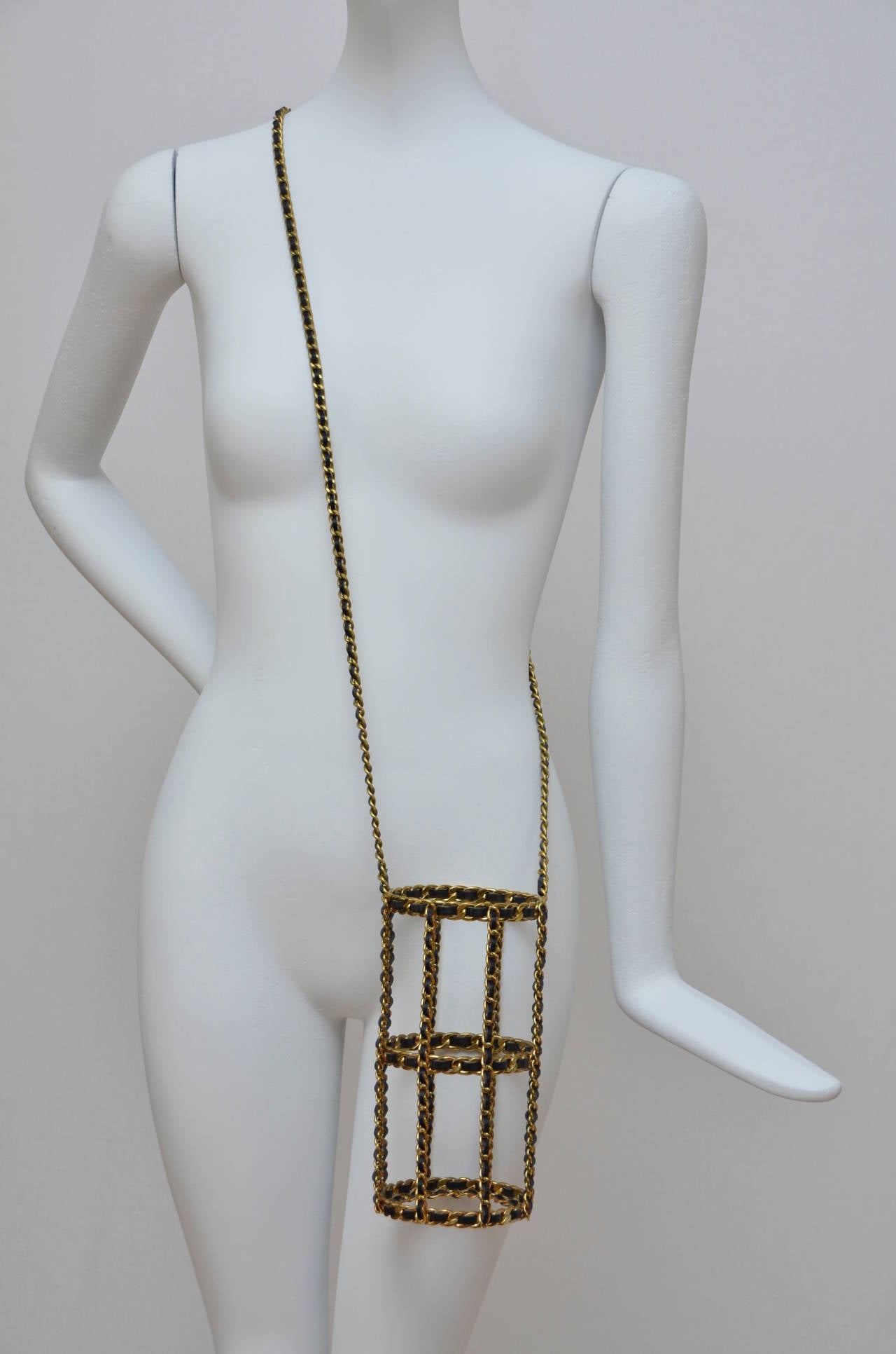 Women's Chanel Black Leather & Gold Metal Bottle Holder '94 Vintage