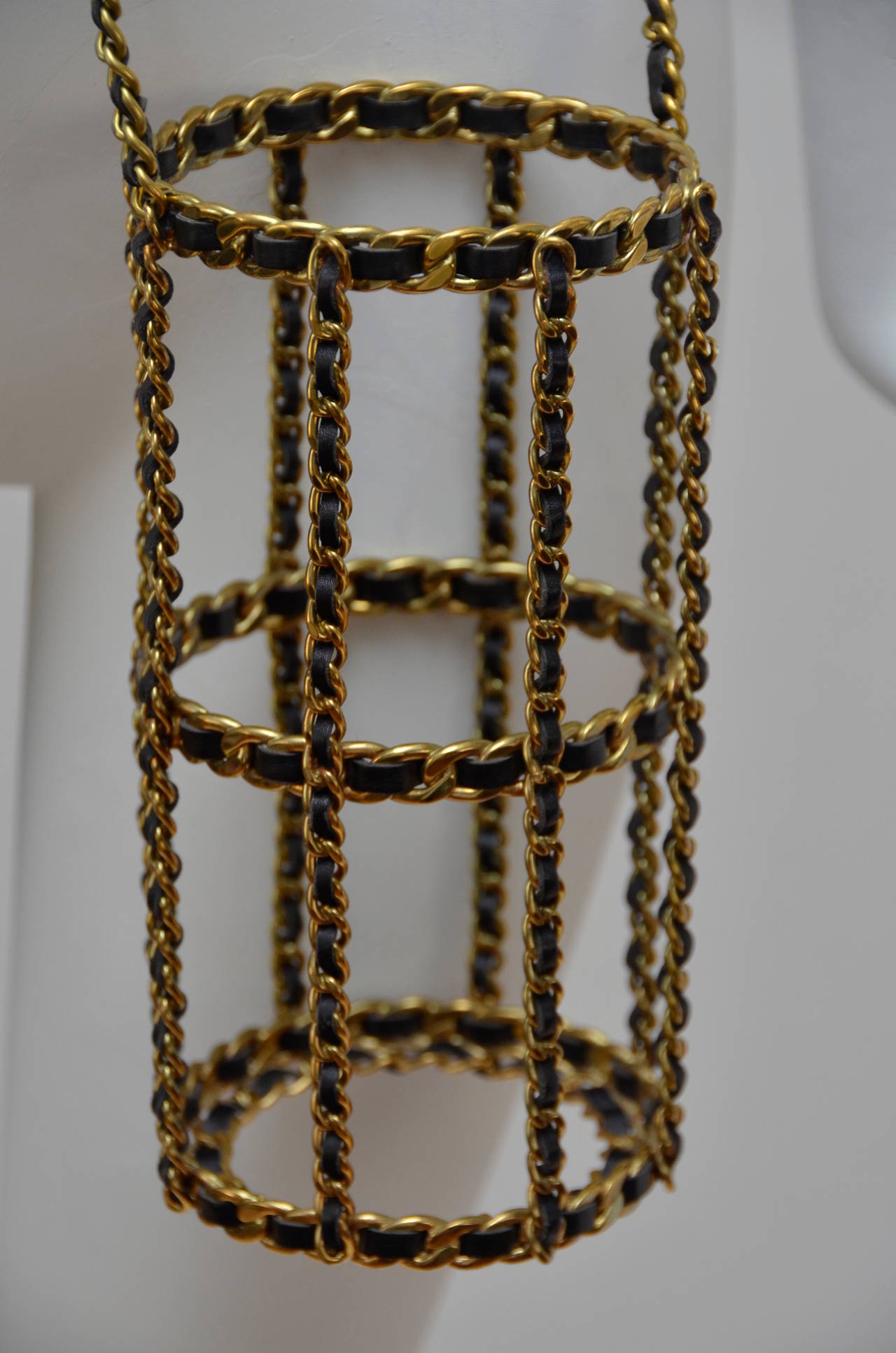 Chanel Black Leather & Gold Metal Bottle Holder '94 Vintage 1