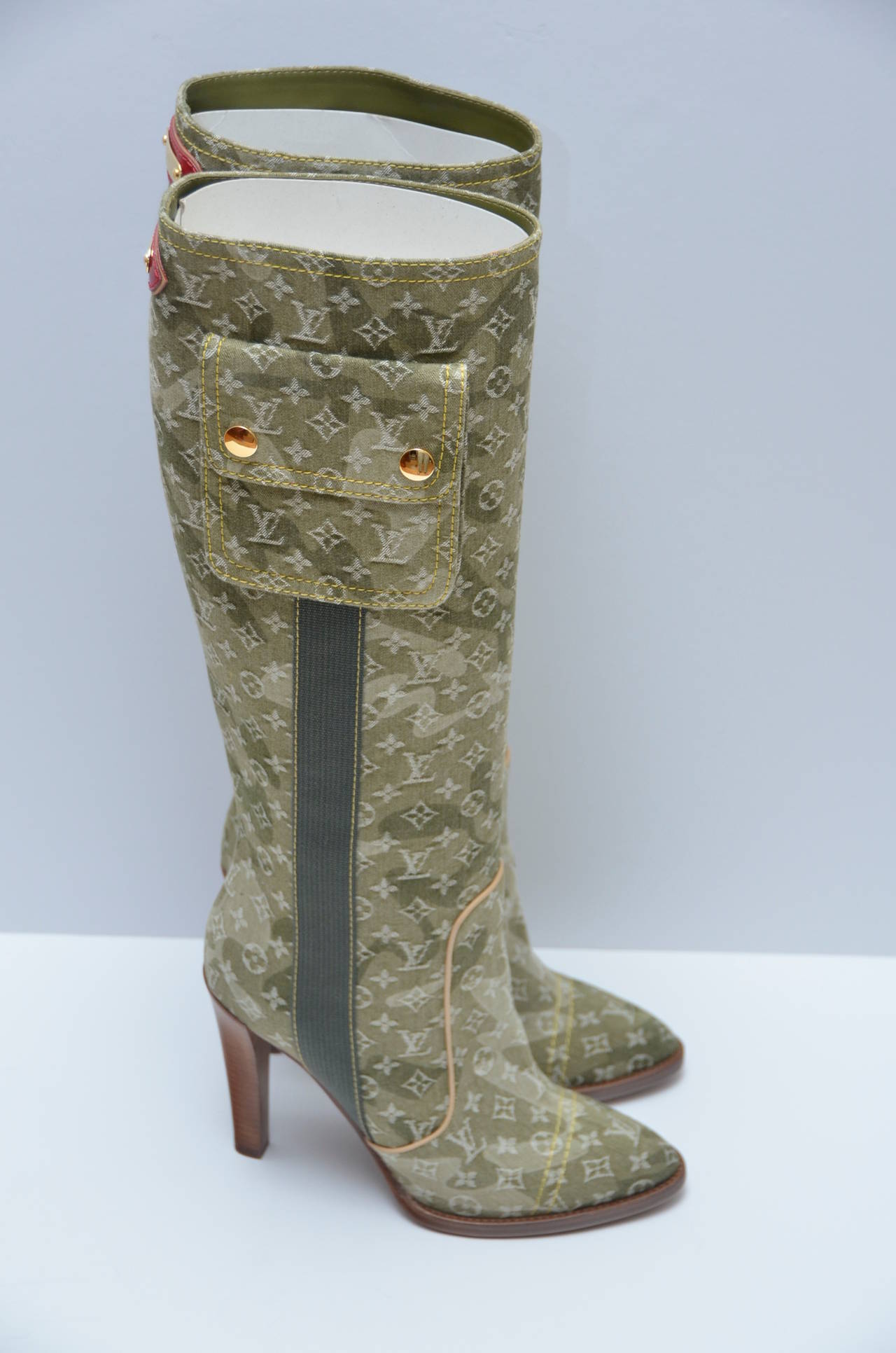 Louis Vuitton Green Denim Monogramouflage Murakami Heels Boots Shoes NEW 39  at 1stDibs