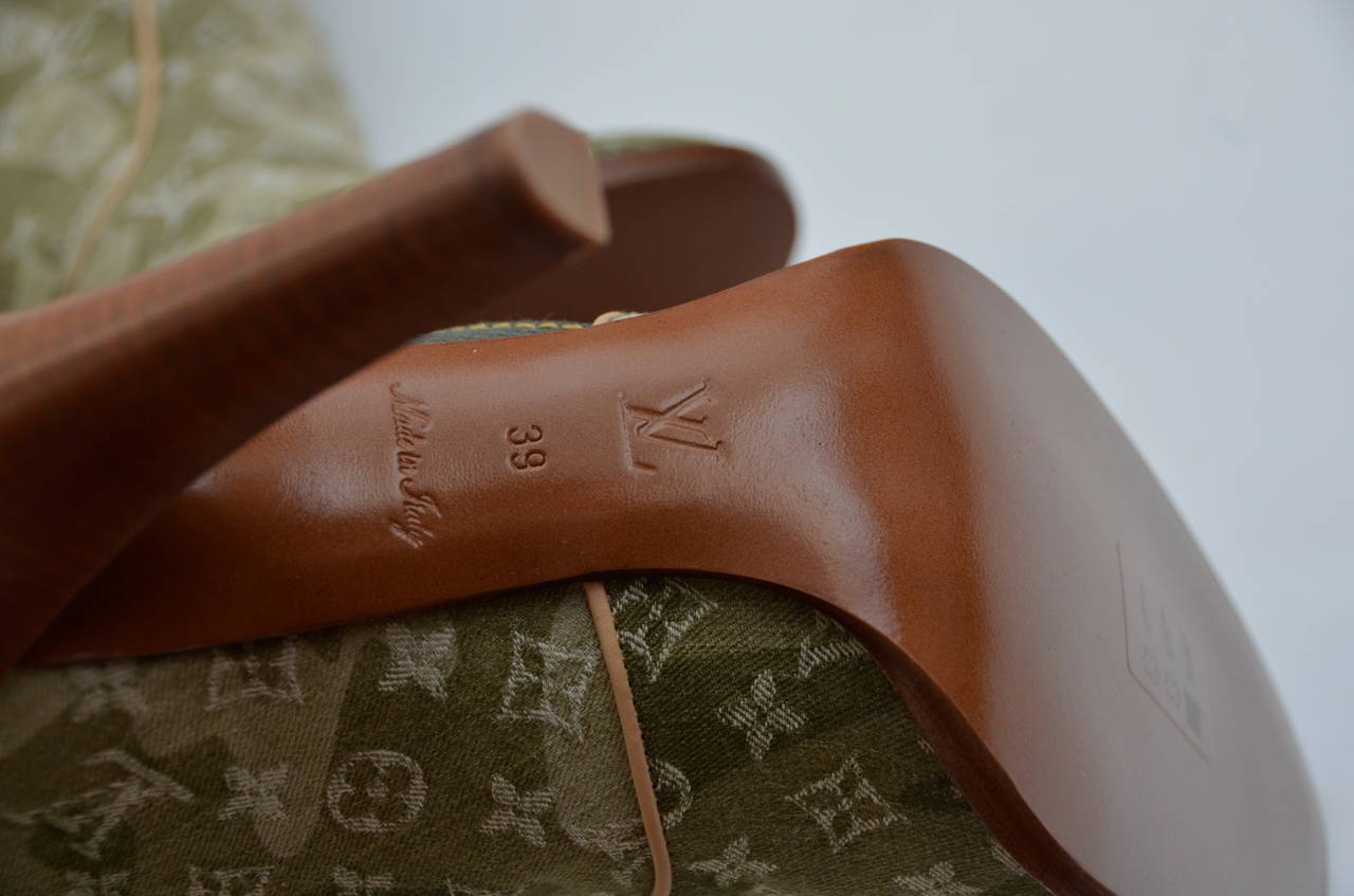 Women's Louis Vuitton Green Denim Monogramouflage Murakami Heels Boots Shoes NEW 39