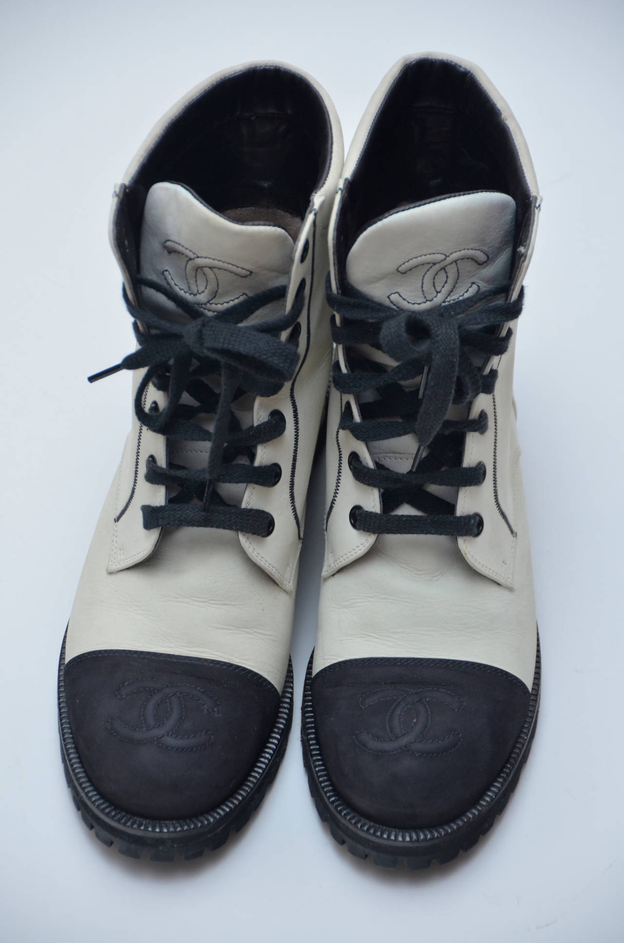 Vintage Chanel Motorcycle Combat Boots Size 38 at 1stDibs | white ...