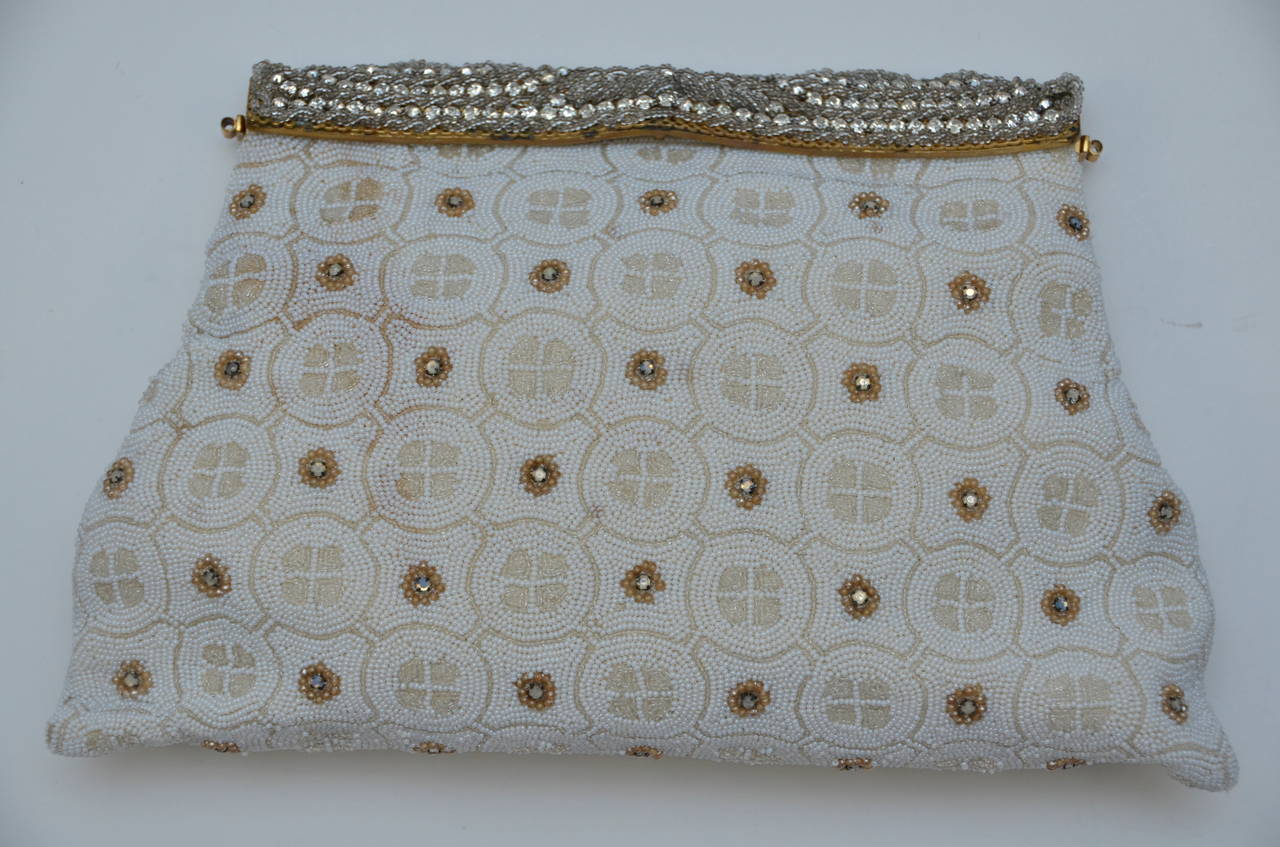 Gray Vintage Beaded Clutch