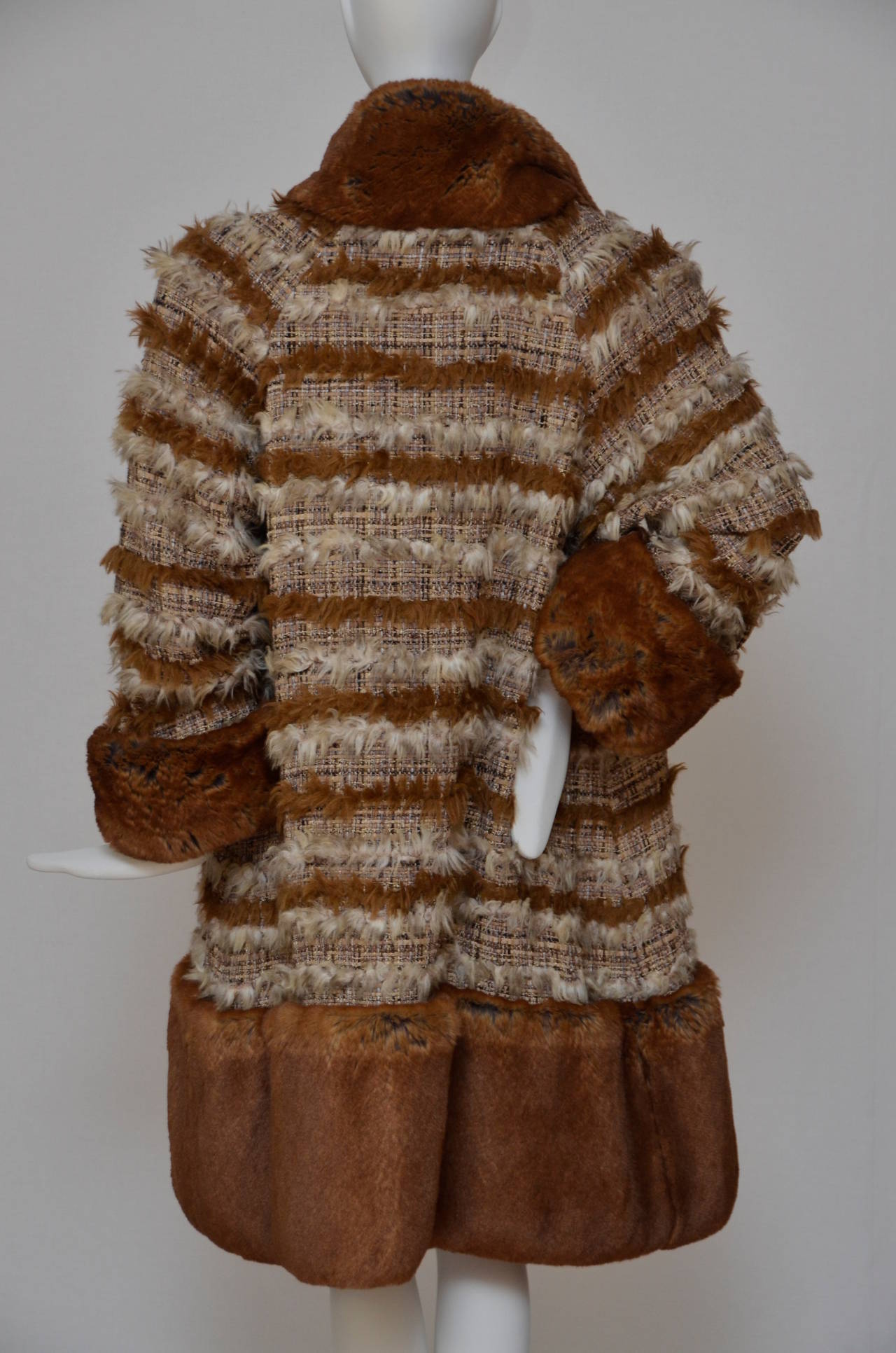 CHANEL  Fringed Tweed Fantasy Faux Fur Coat  2010 46FR In Excellent Condition In New York, NY