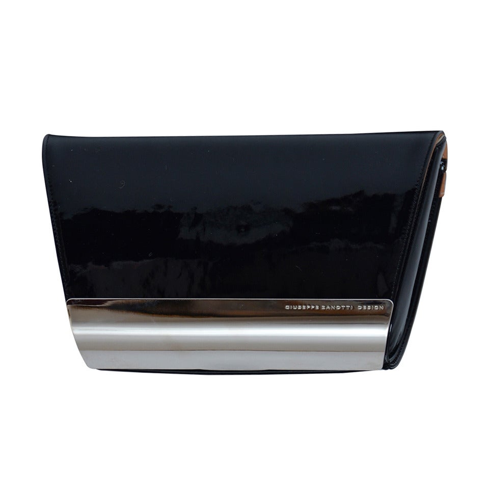 Giuseppe Zanotti Black  Patent and Metallic Frame Clutch