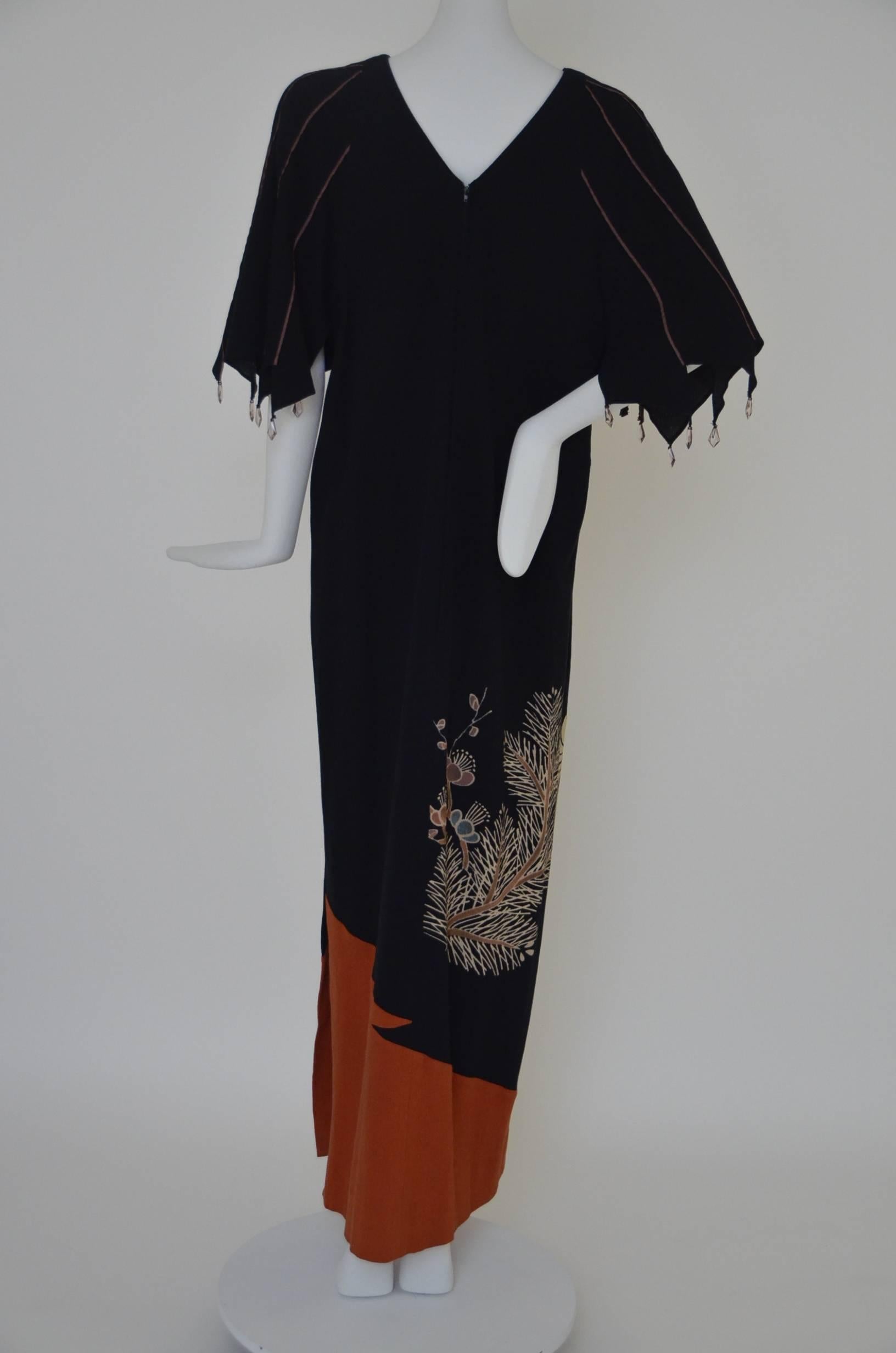 Noir Midori Matsumoto  Robe longue haute couture japonaise des années 1980