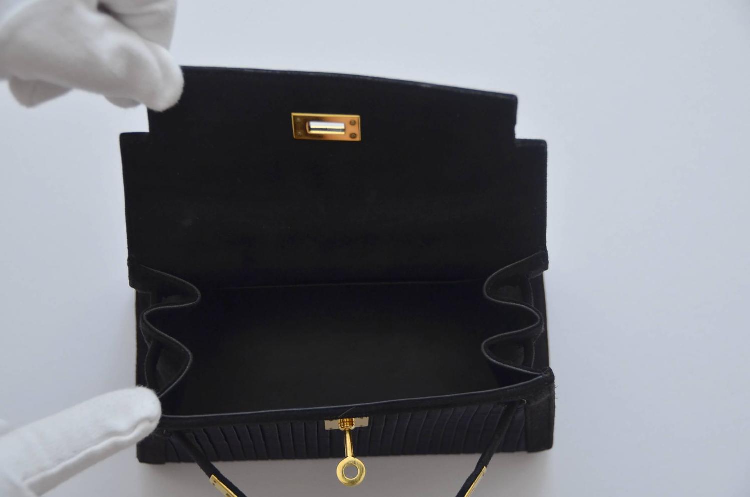 HERMES Mini Kelly Bag 20CM Black Pleated Collectors Piece at 1stdibs
