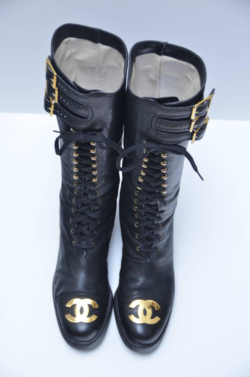 Iconic CHANEL Vintage Combat Leather Boots Imposible To Find 39.5 Mint ...