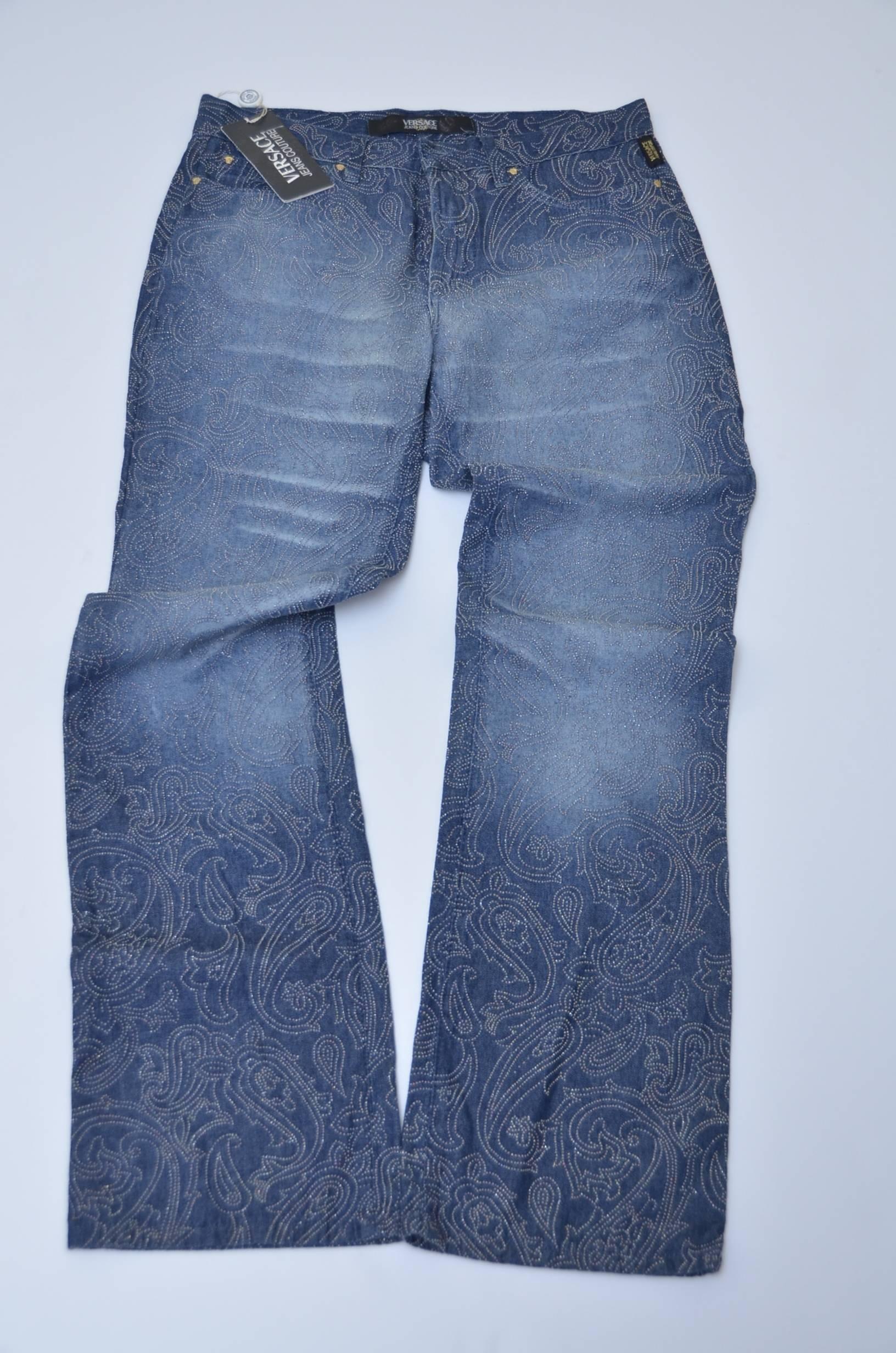 Gianni Versace With Mini Crystals/Studs   Jeans Couture Denim Jeans 31 NEW  1