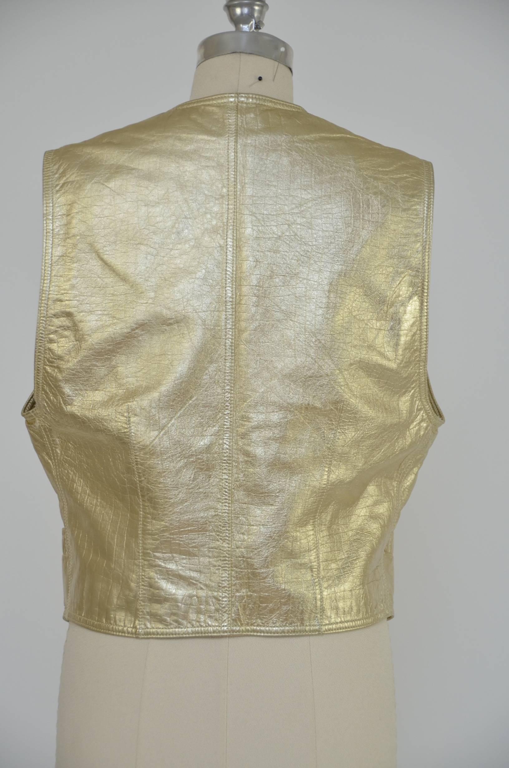 Gianni Versace Gold Soft Leather Croc Print  Vest  Mint In Excellent Condition In New York, NY