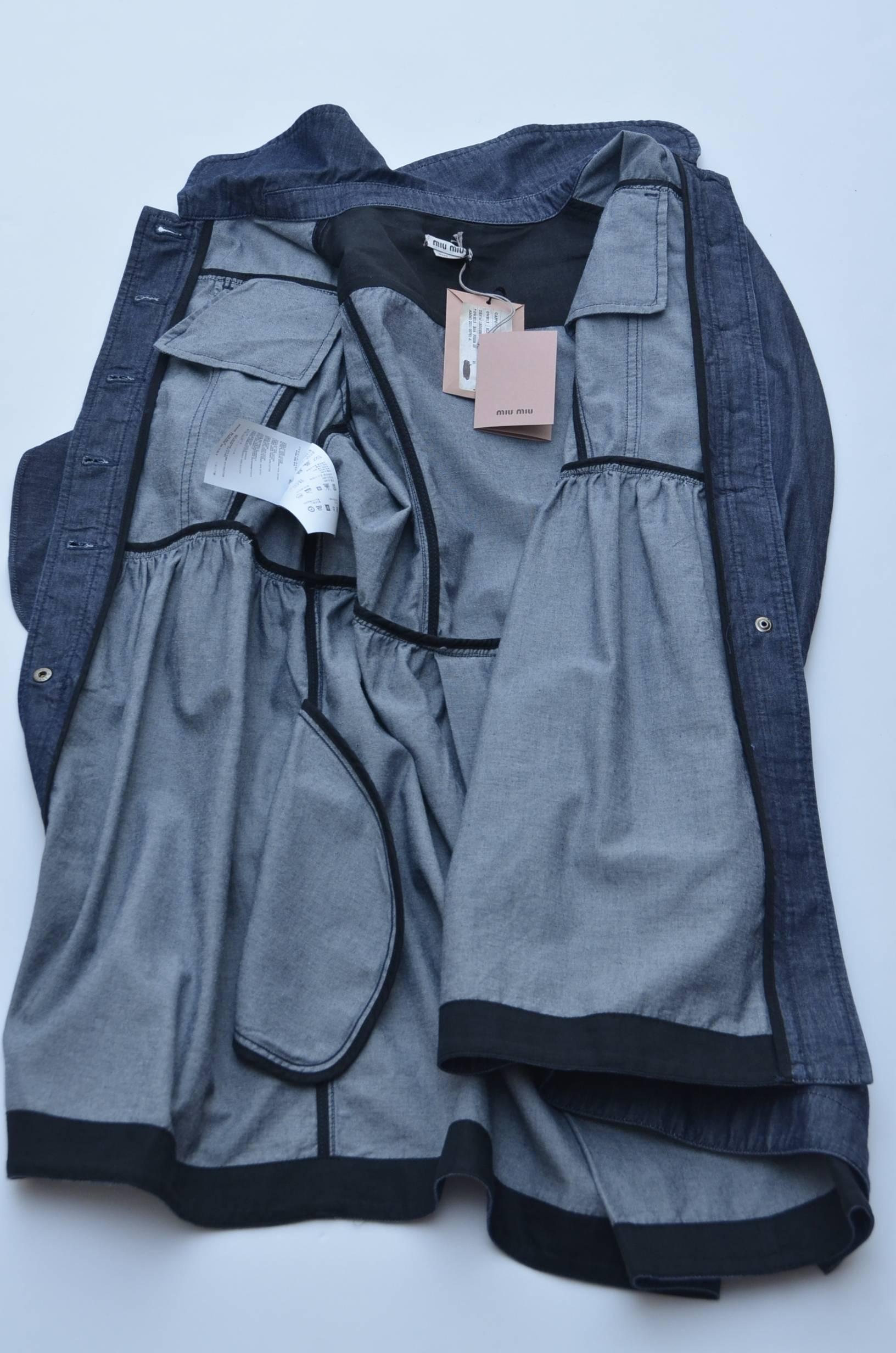 Miu Miu Denim Dress Coat In New Condition For Sale In New York, NY