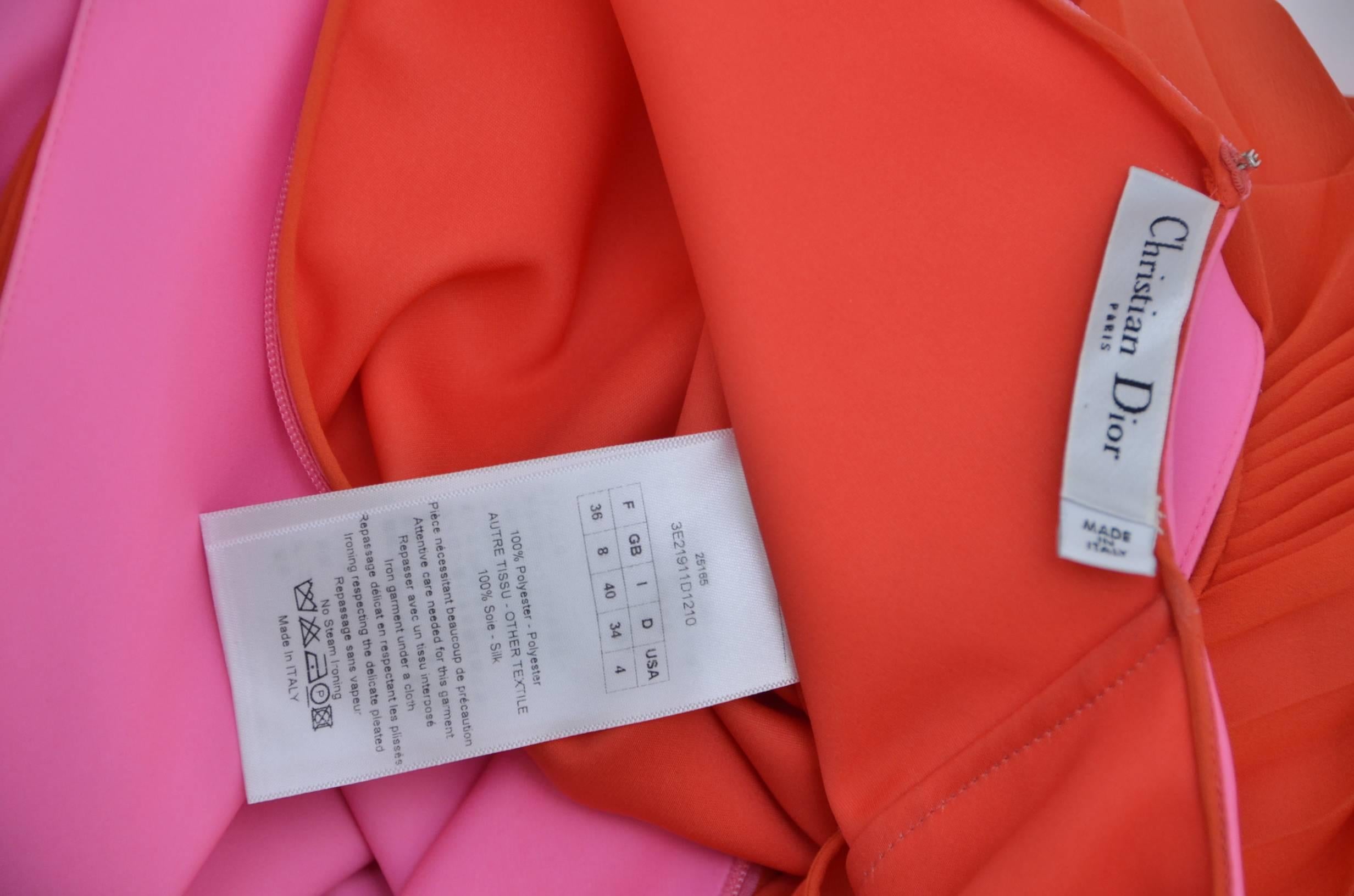 Christian Dior Neon/Red Dress Mint Size 4US In Excellent Condition In New York, NY