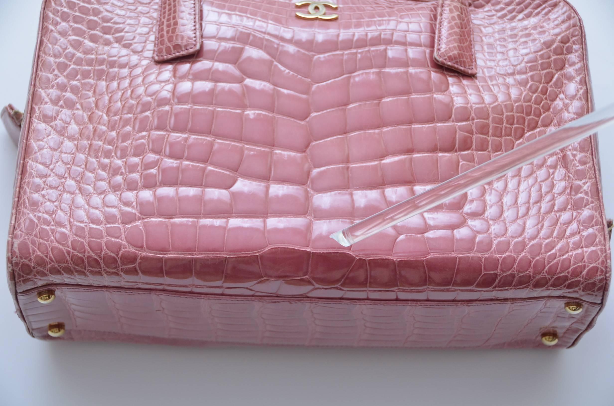 CHANEL Powder Pink Crocodile Handbag  4
