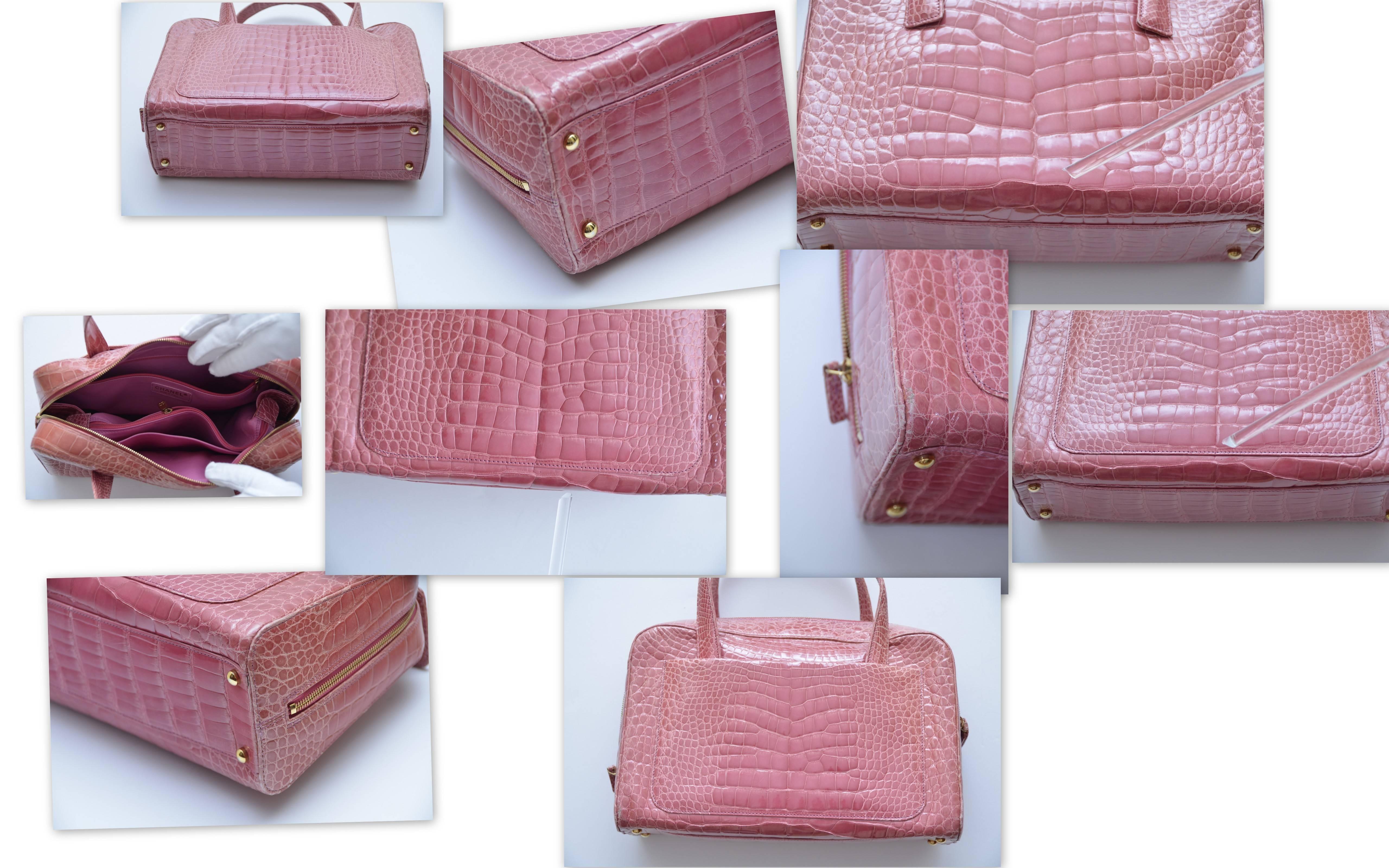 CHANEL Powder Pink Crocodile Handbag  6