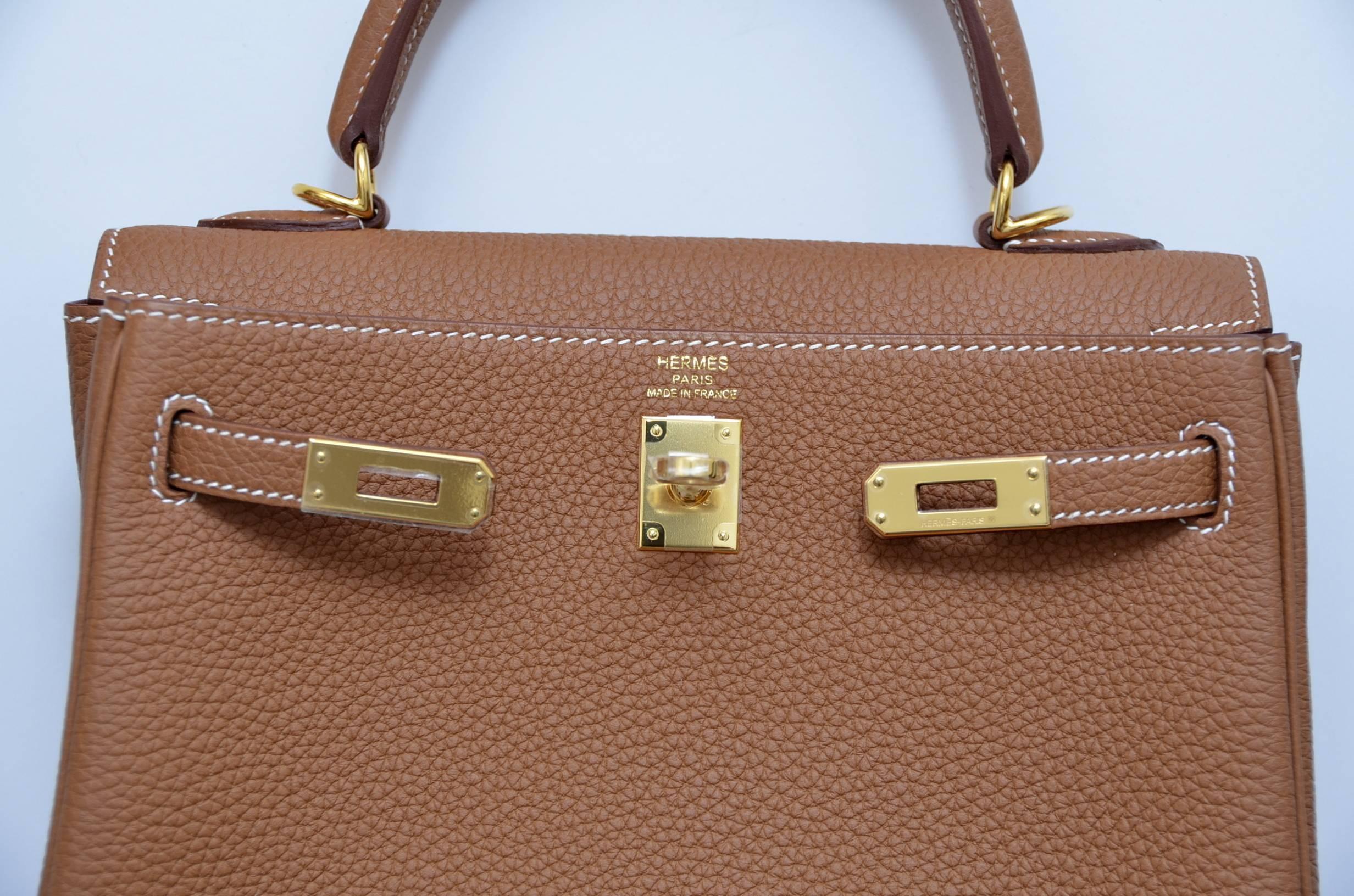 Brown HERMES Kelly II  Retourne 25 CM Veau Togo Gold New