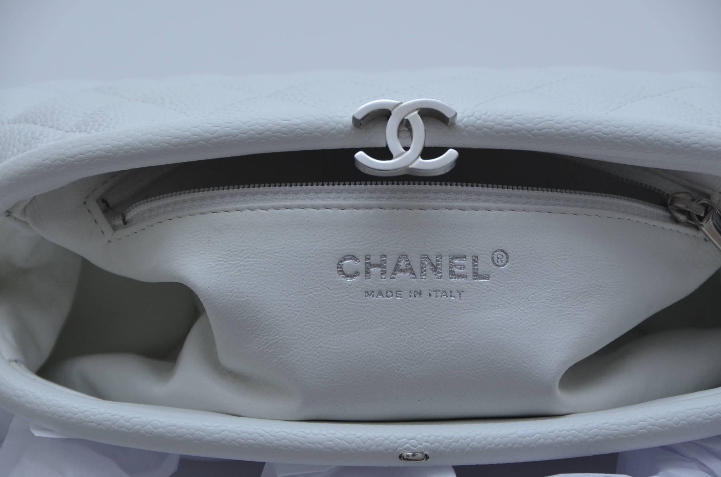 CHANEL White Caviar Leather  