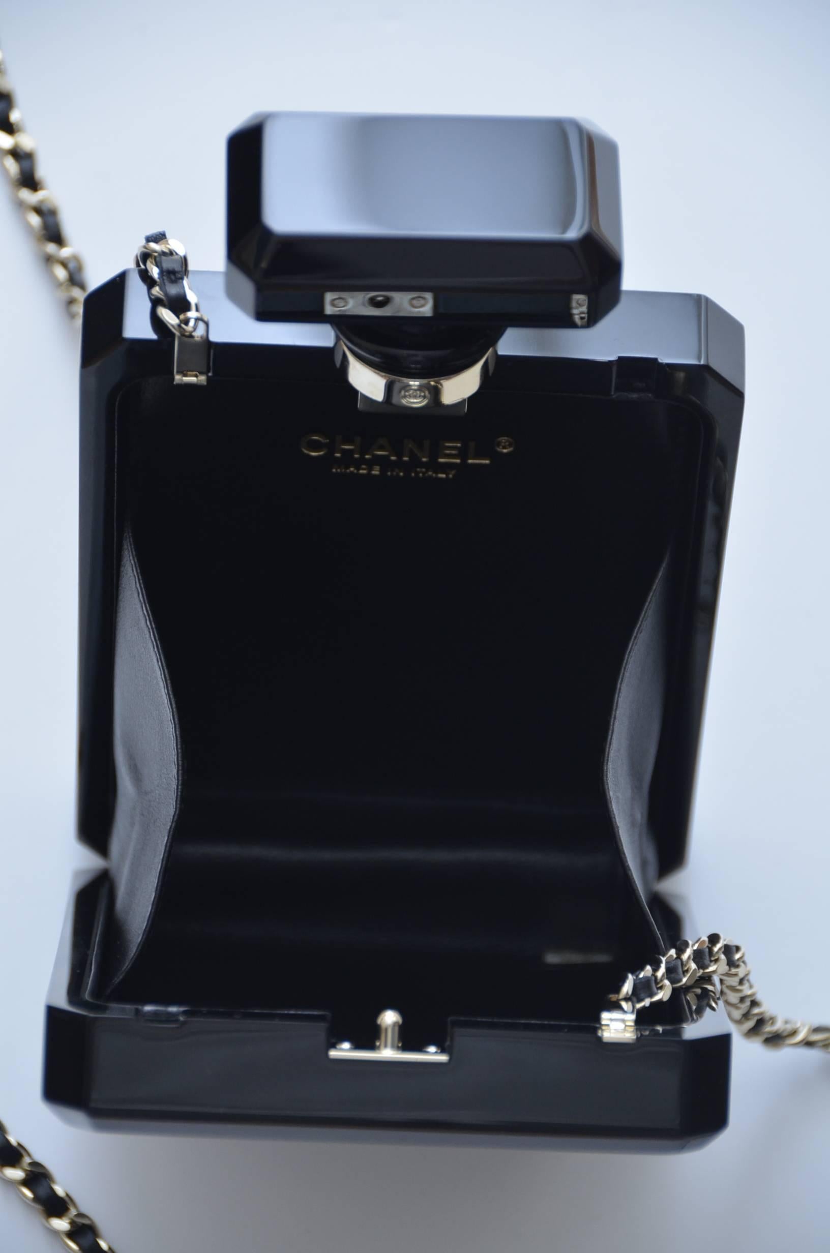 Women's or Men's CHANEL Limited Edition Black Handbag Clutch Runway  Perfume Bottle Clutch   Mint
