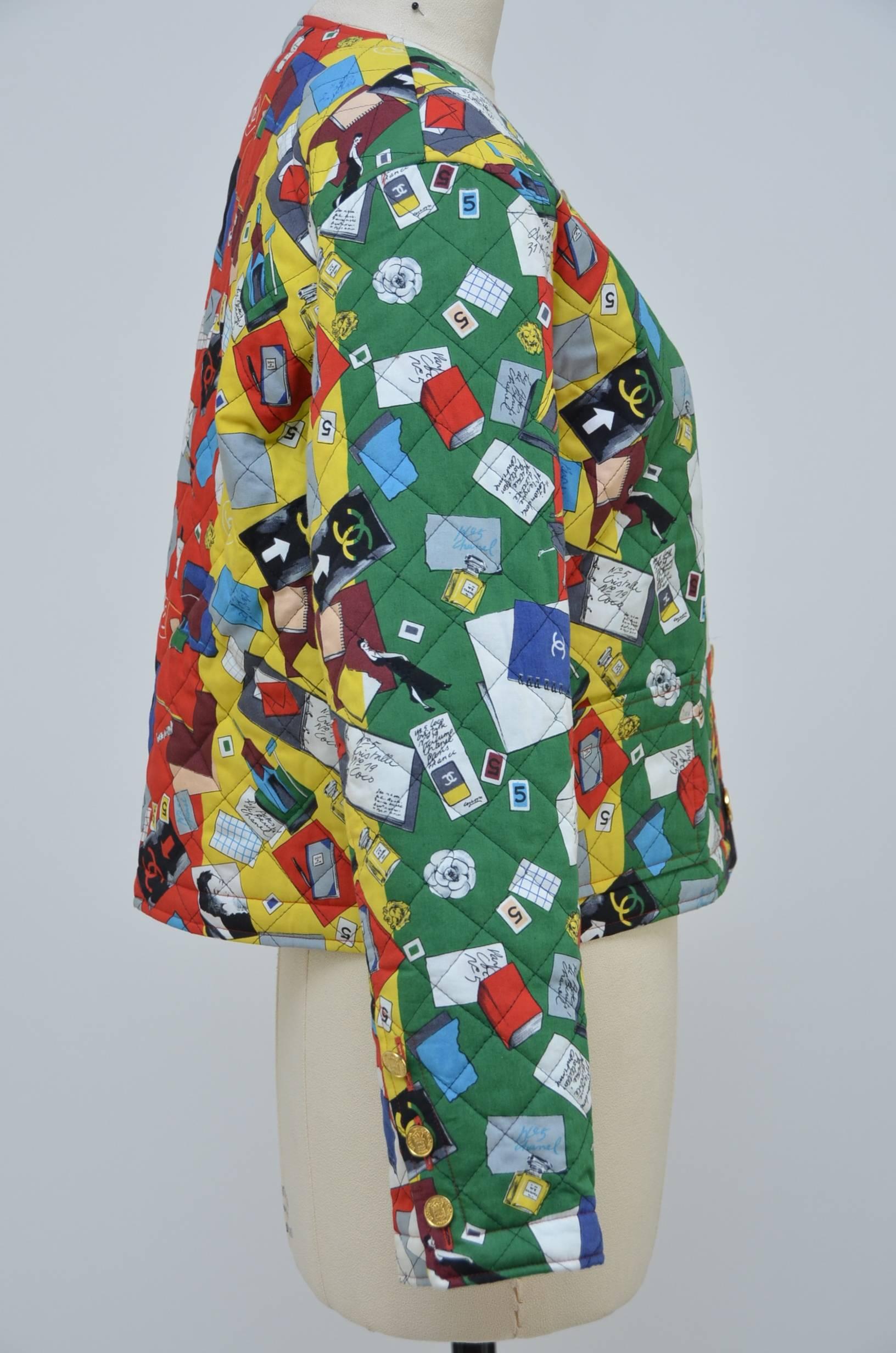 Brown CHANEL Vintage Quilted Icons Jacket 1990's  New 38