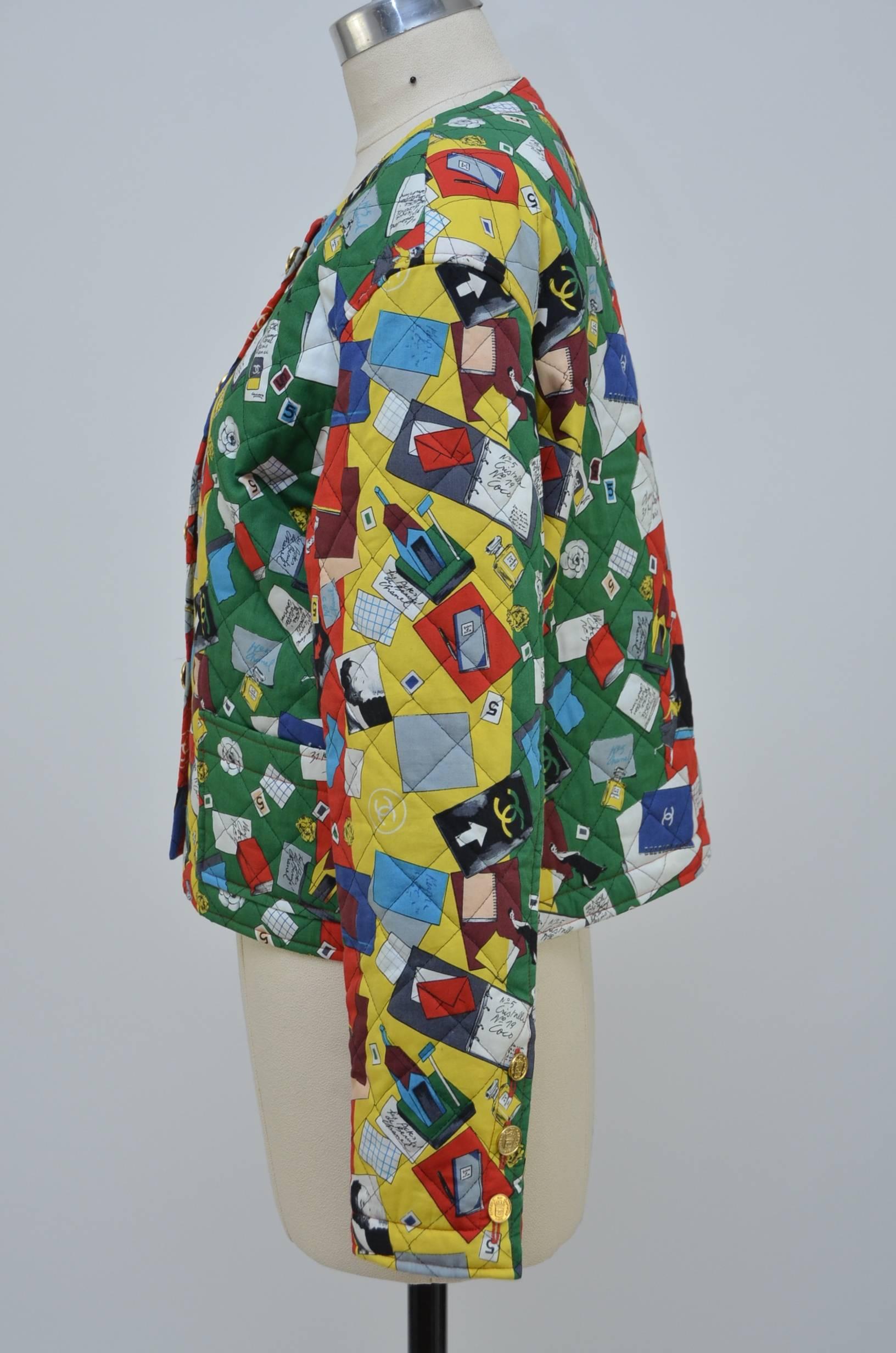 CHANEL Vintage Quilted Icons Jacket 1990's  New 38 In New Condition In New York, NY