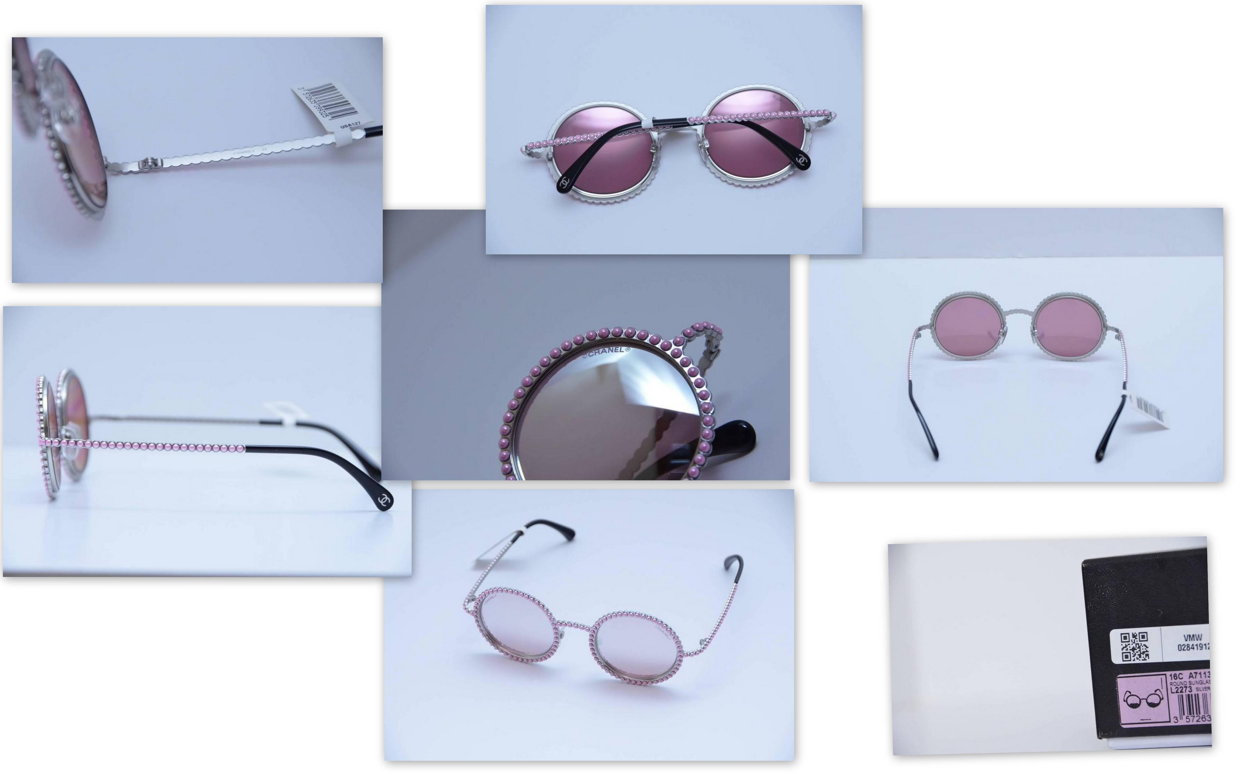 CHANEL pink pearl embellished and advertised by Rose Depp for Chanel.
Brand new with tag's,original case and box.
Made in Italy.
Lenses are mirror reflective pink tone color.

Sold out everywhere!

FINAL SALE.