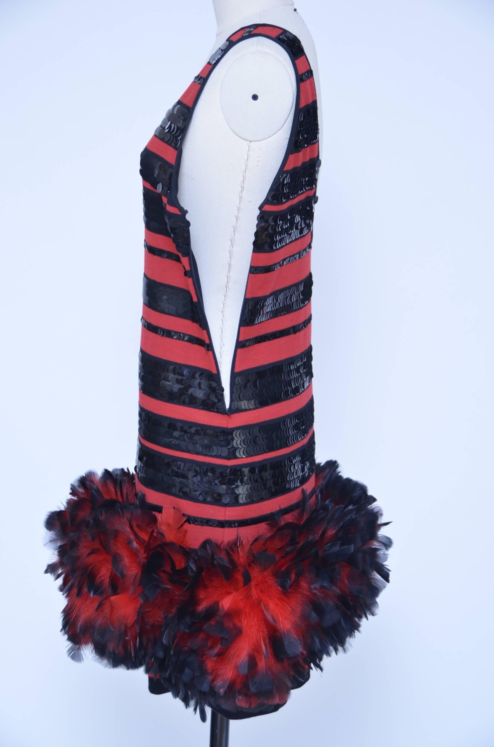 Black Michaele  Vollbracht Feathers And Sequins Dress, 1980s  For Sale