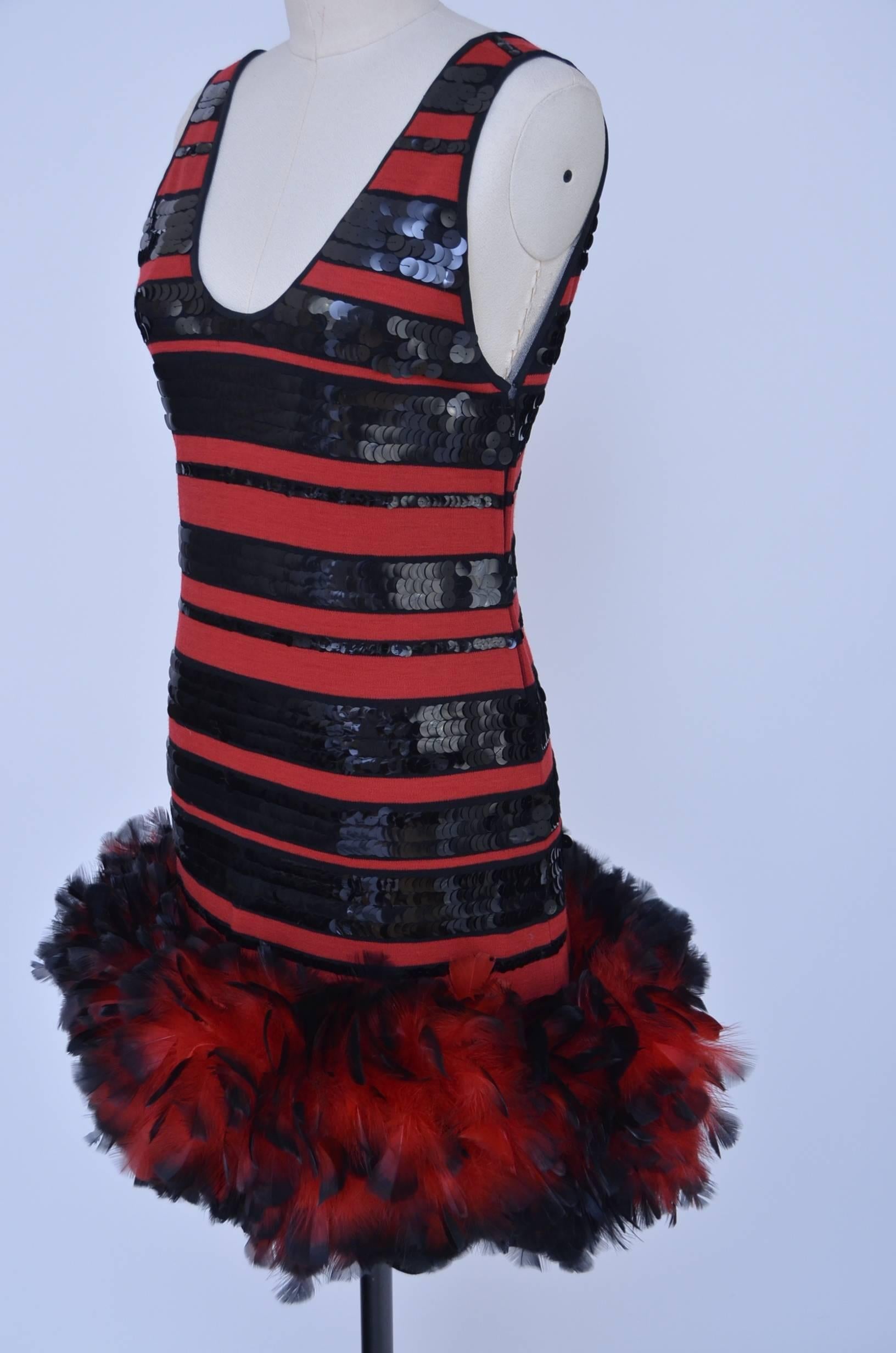 Michaele  Vollbracht Feathers And Sequins Dress, 1980s  In New Condition For Sale In New York, NY