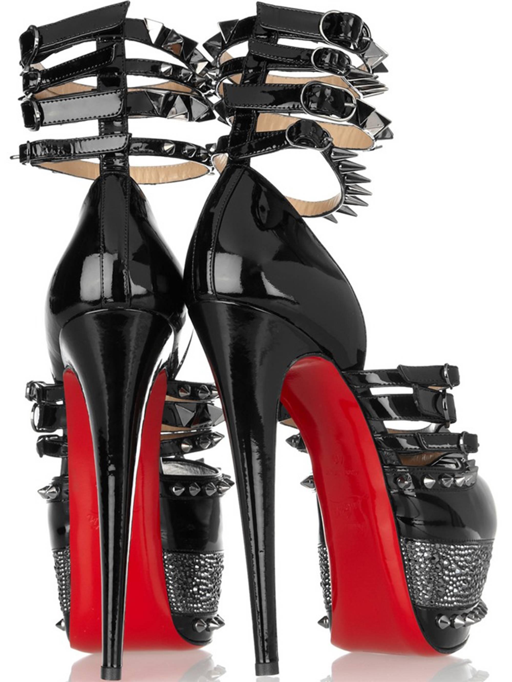 Christian Louboutin 20th Anniversary Isolde black patent Platforms.
Year 2012 marked Christian Louboutin’s 20th year revolutionizing the footwear industry, and to celebrate, Louboutin has just released a capsule collection of shoes that recall some