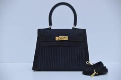 HERMES Mini Kelly Bag 20CM Black Pleated   Collectors Piece Mint