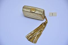 CHANEL Gold 1993 Vintage Calfskin Leather Clutch MinaudiÃ¨res With Tassel