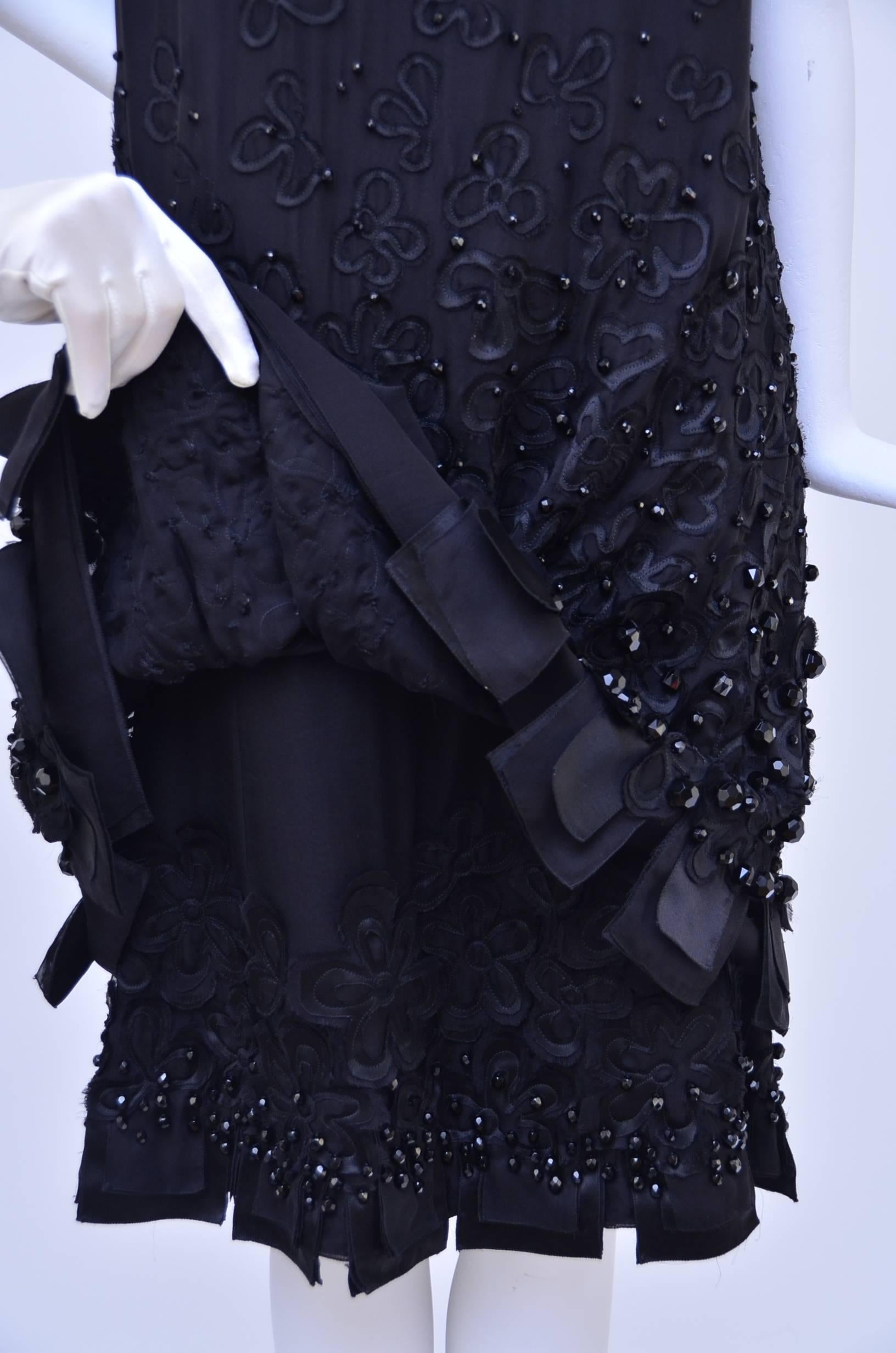 CHANEL Haute Couture Black Silk Embellished  Dress With Bow  Beautiful..... In Excellent Condition In New York, NY