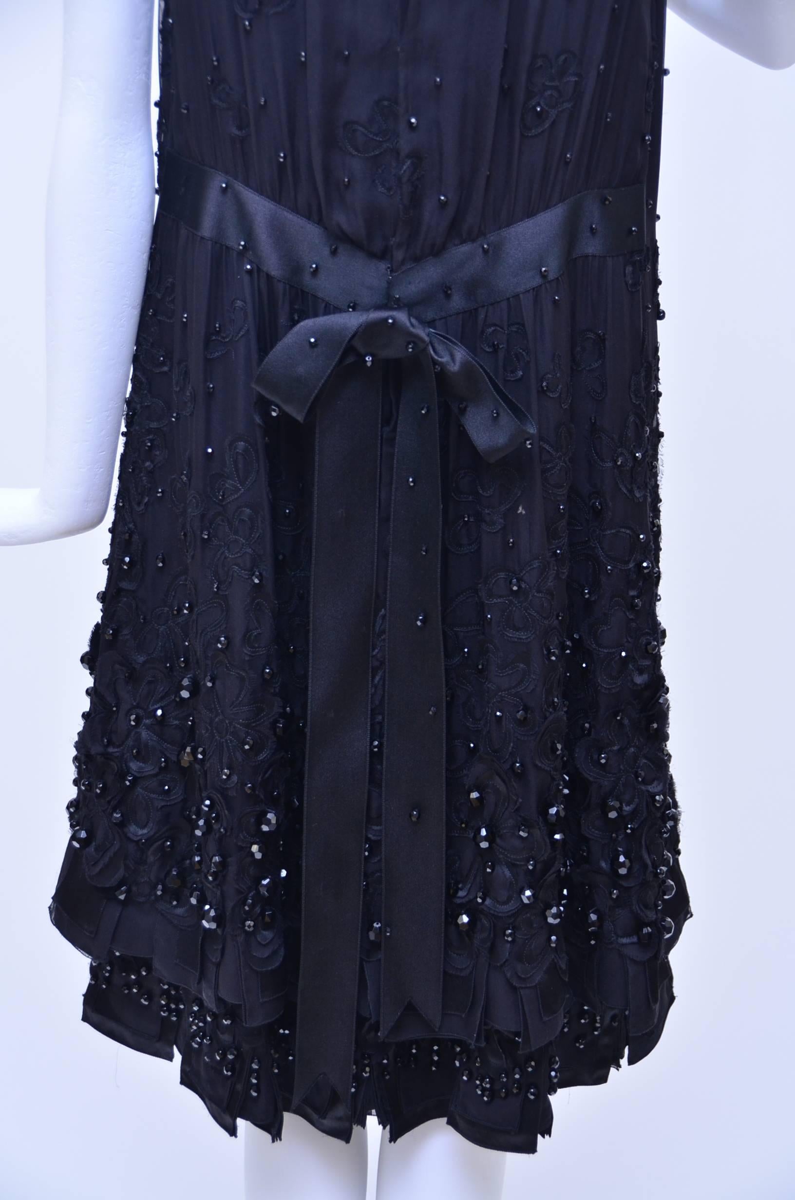 Women's or Men's CHANEL Haute Couture Black Silk Embellished  Dress With Bow  Beautiful.....
