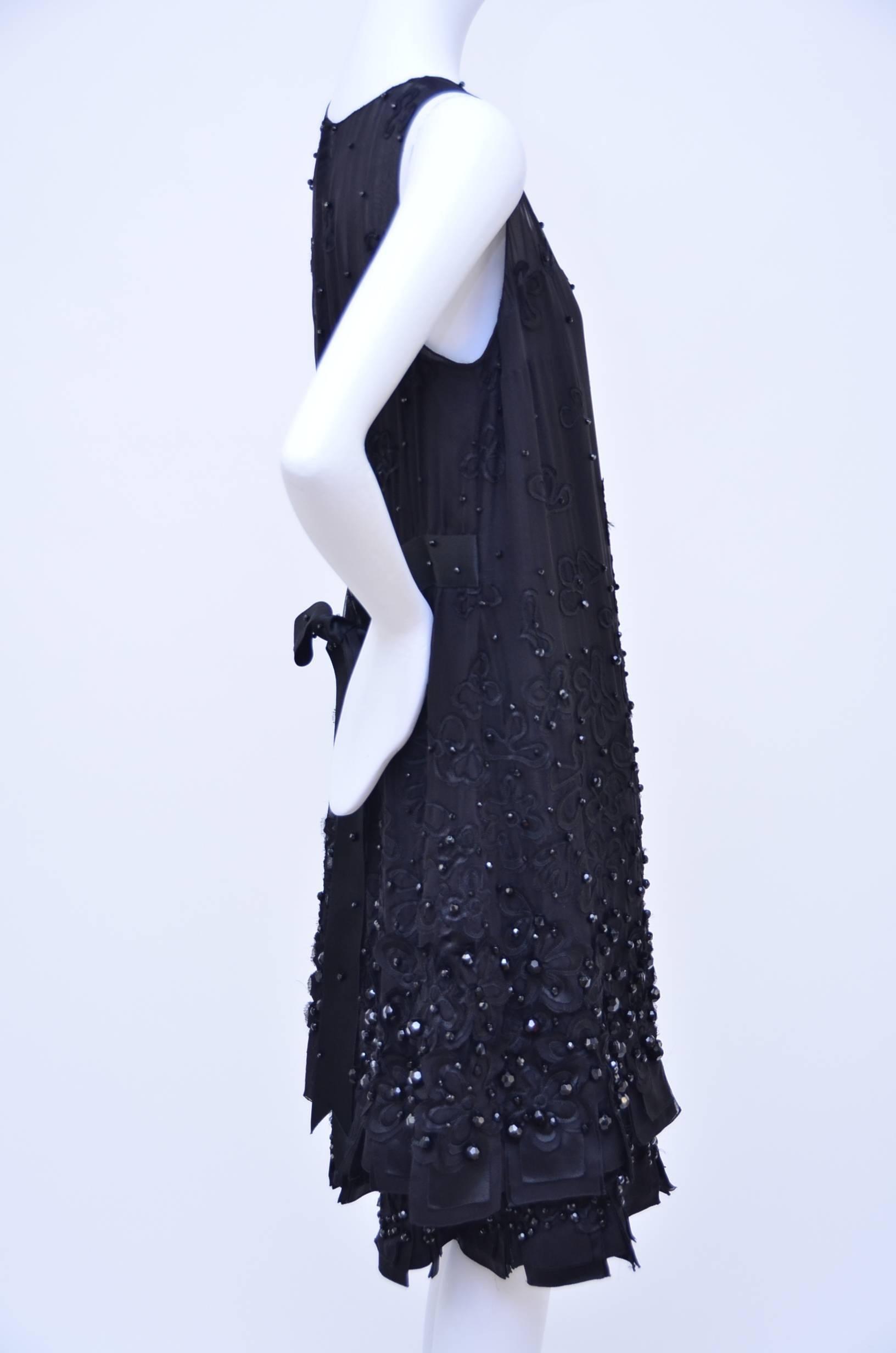 CHANEL Haute Couture Black Silk Embellished  Dress With Bow  Beautiful..... 1