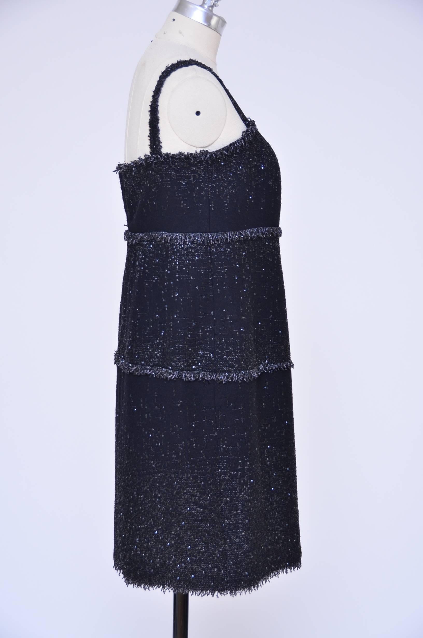Black CHANEL Haute Couture Beaded Embellished Tweed   Dress   Mint