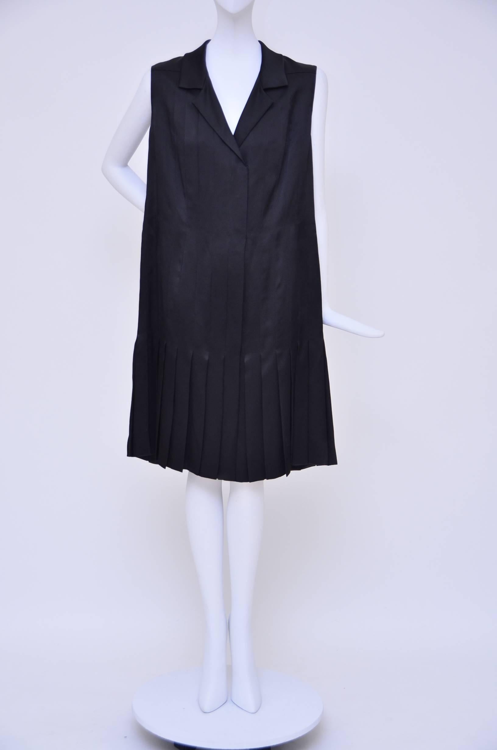 CHANEL Haute Couture Black Silk Pleated  Dress   Mint In Excellent Condition In New York, NY