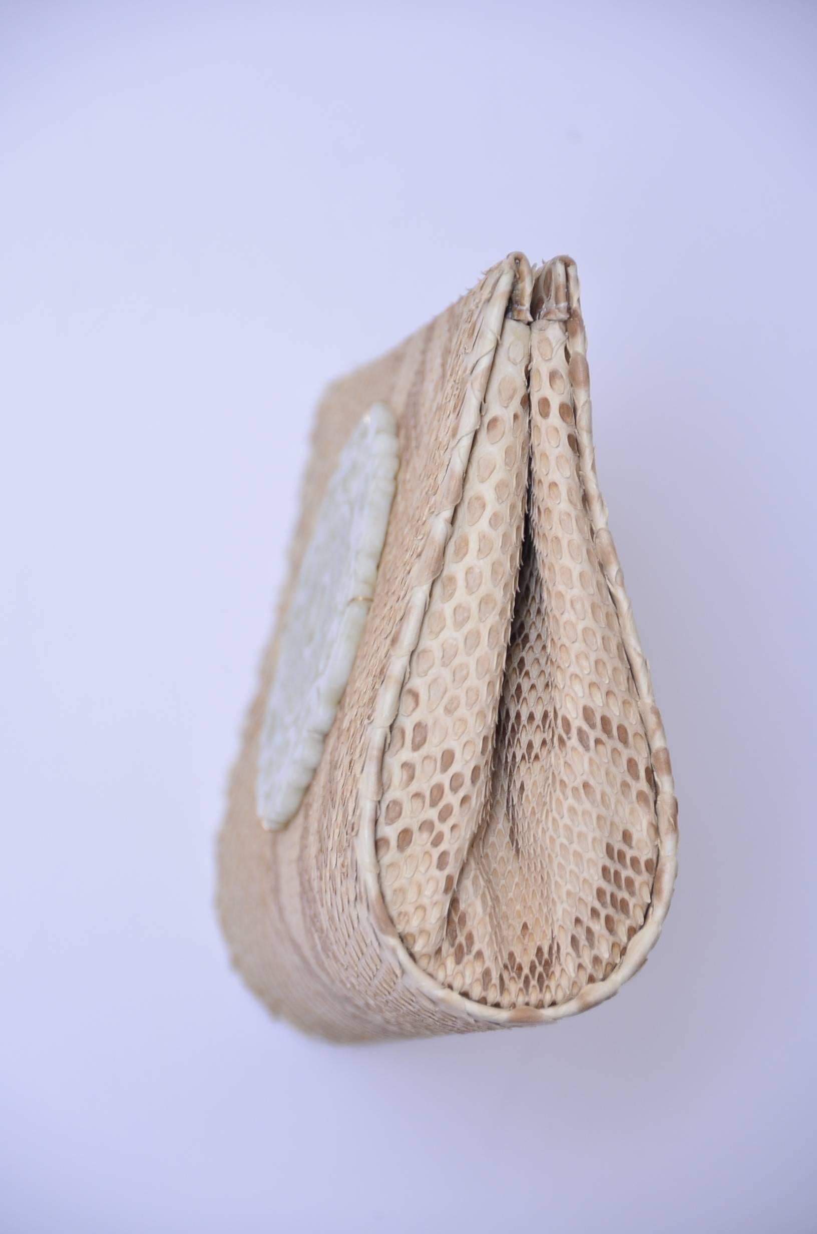 Paige Gamble Beige Snake Skin  Clutch Evening Handbag In Excellent Condition In New York, NY