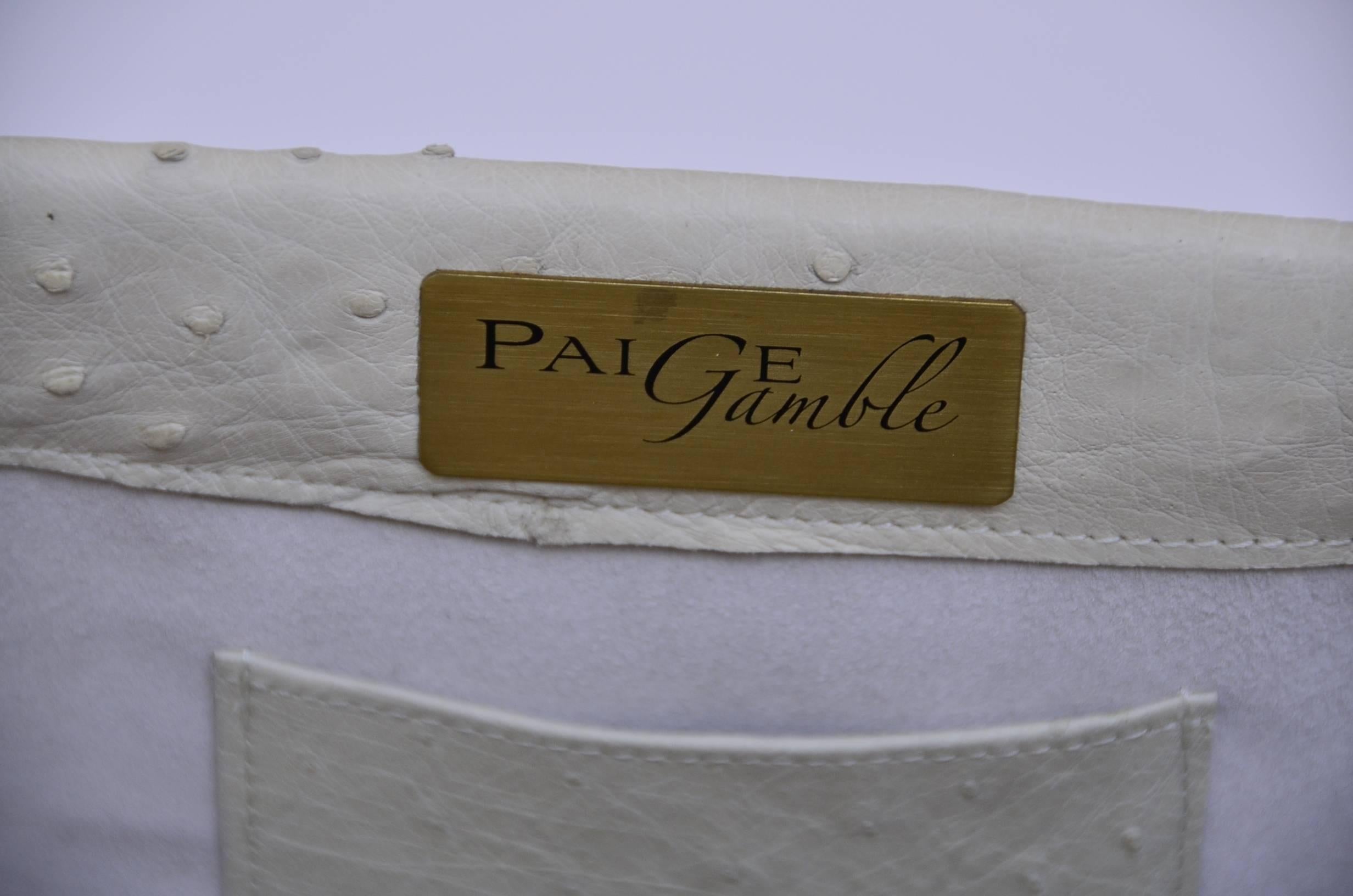 Paige Gamble Beige Large Ostrich Clutch Evening Handbag In Excellent Condition In New York, NY