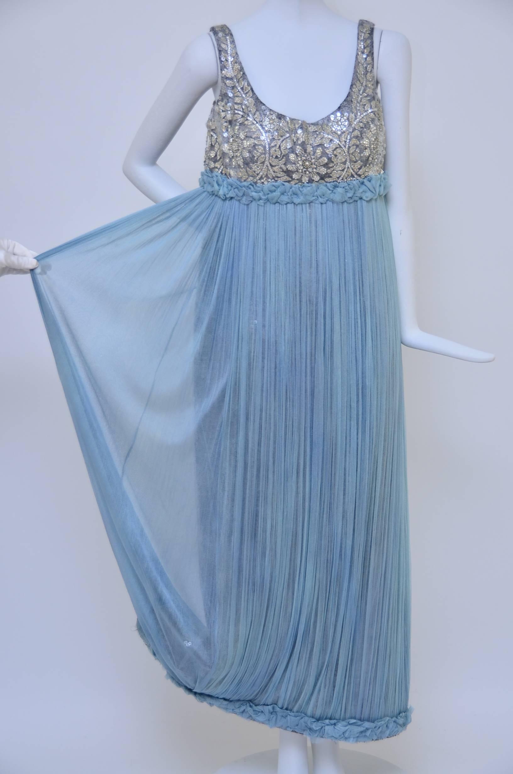 Blue Christian Lacroix Haute Couture Fall 2006  Runway Embellished Tulle Dress Mint