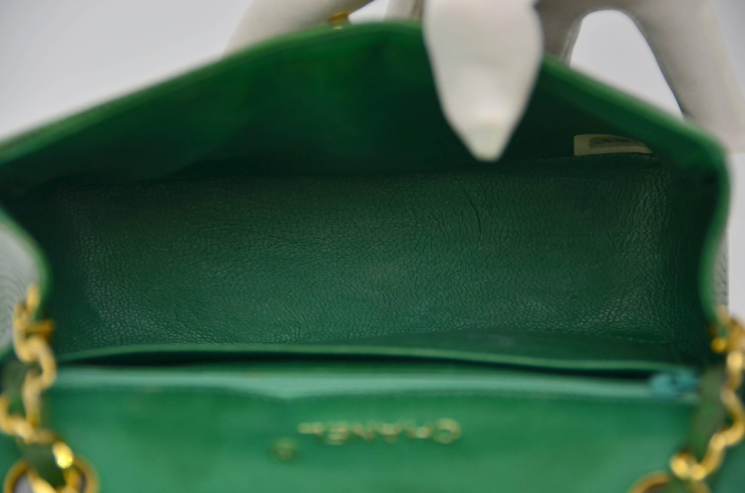 CHANEL Rare Vintage  Emerald Green Lizard Mini Handbag  Excellent In Excellent Condition In New York, NY