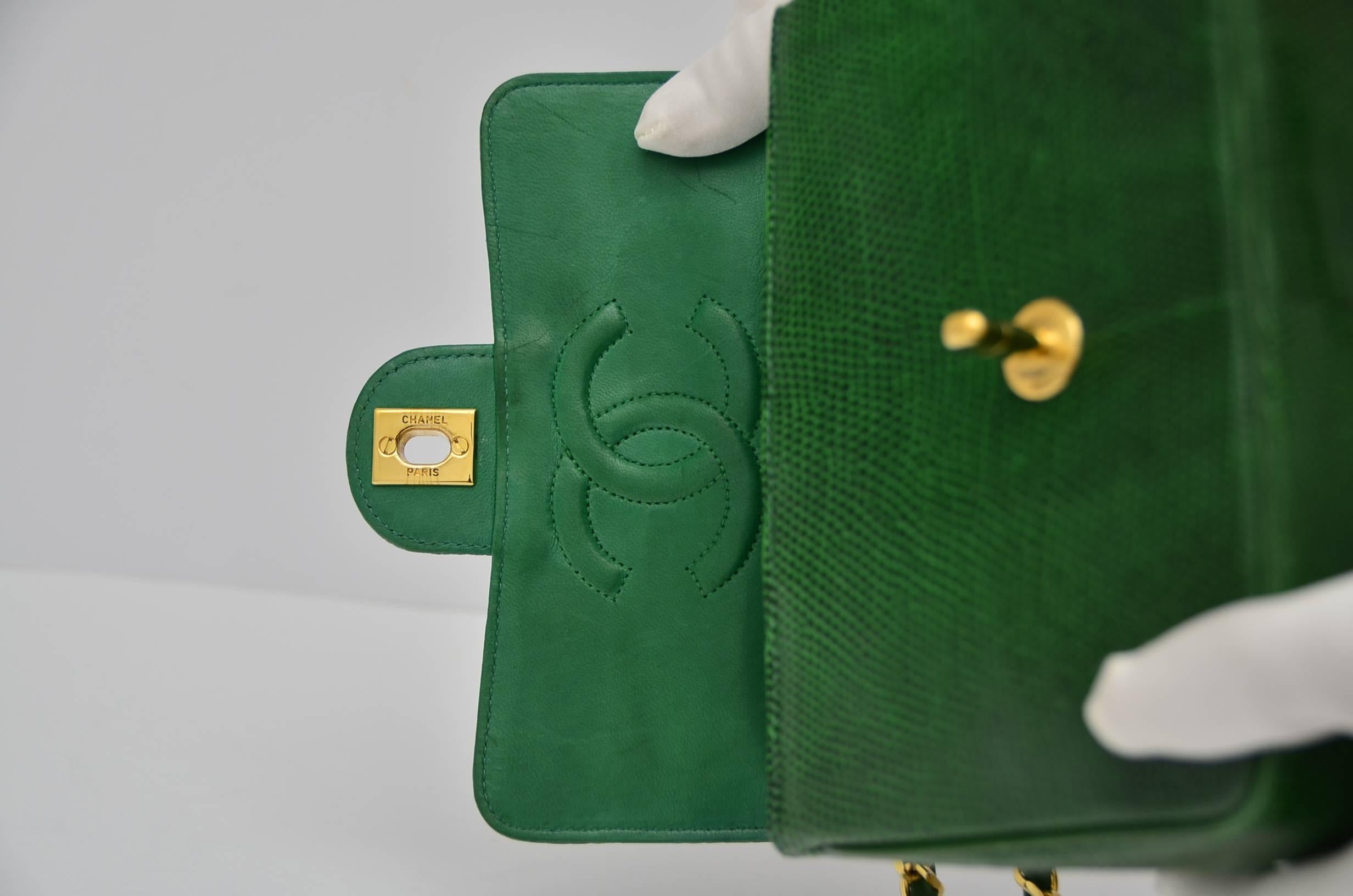 Women's CHANEL Rare Vintage  Emerald Green Lizard Mini Handbag  Excellent